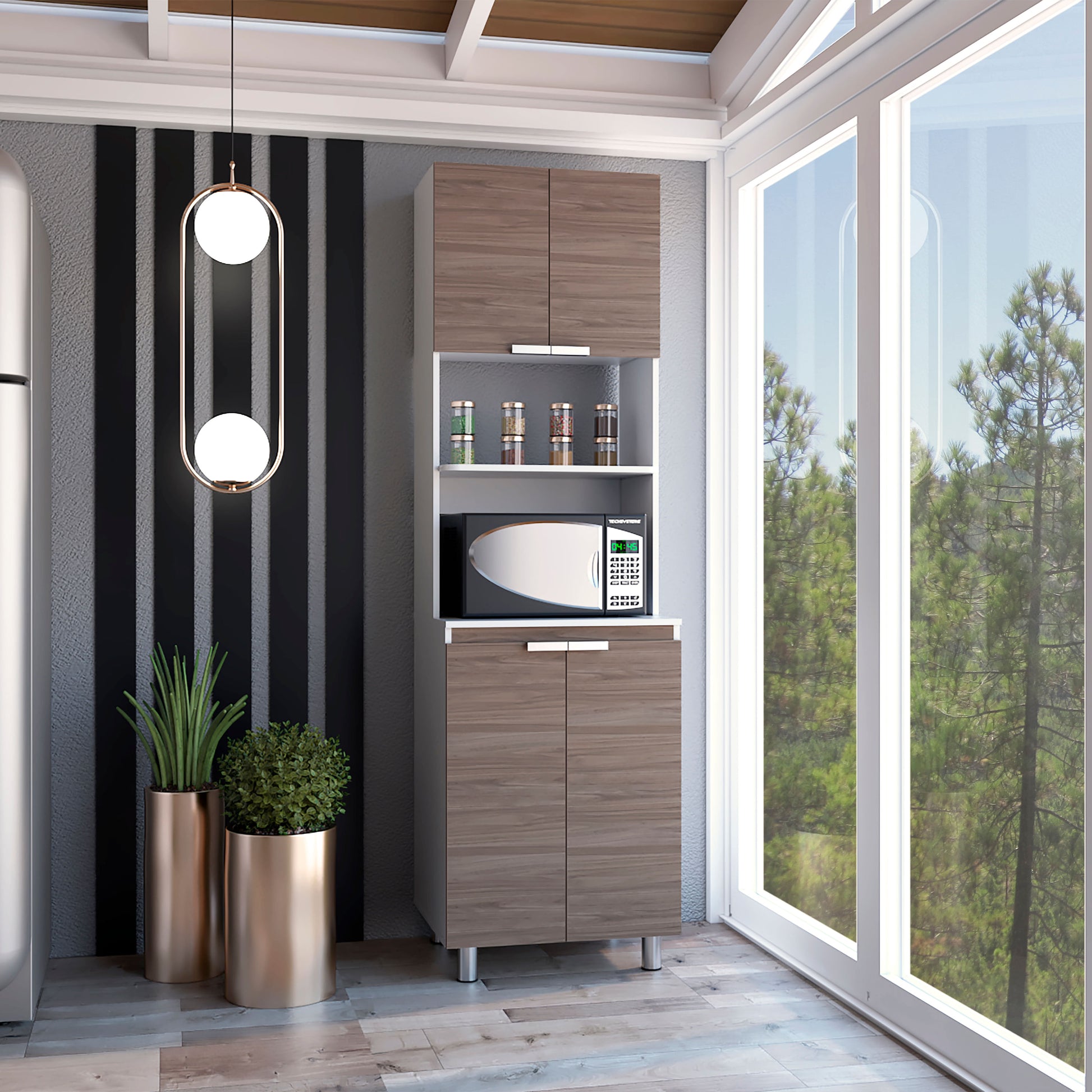 Mueble Microondas Fendi Rta Blanco + Castaño
