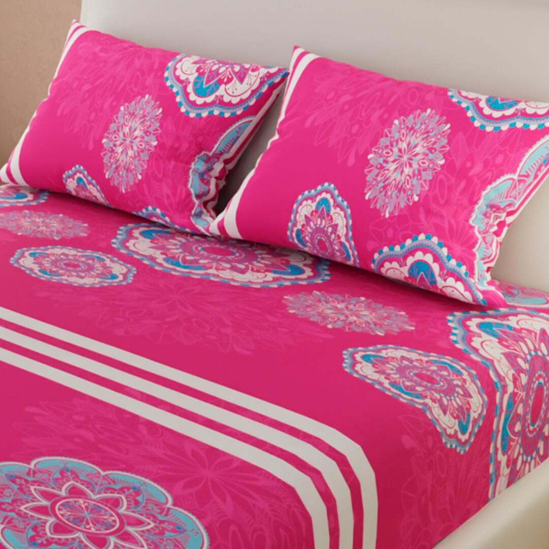 Sábana Ajustable Mandalas Fondo Fuscia