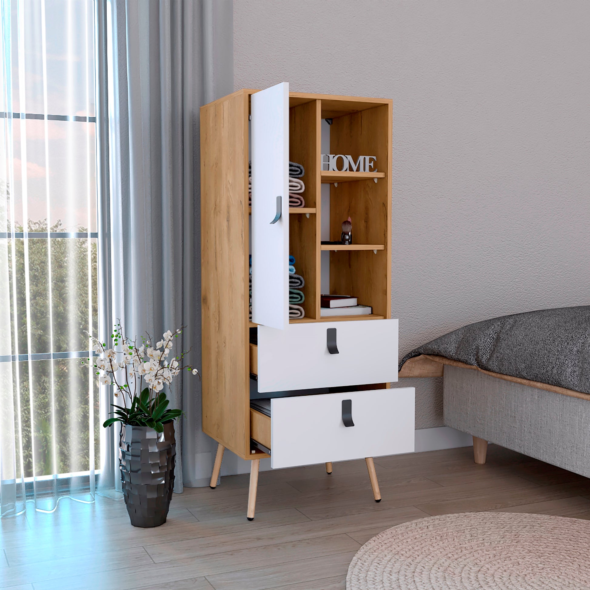 Comoda Alta Huna 142 X 51 Rta Macadamia Blanco