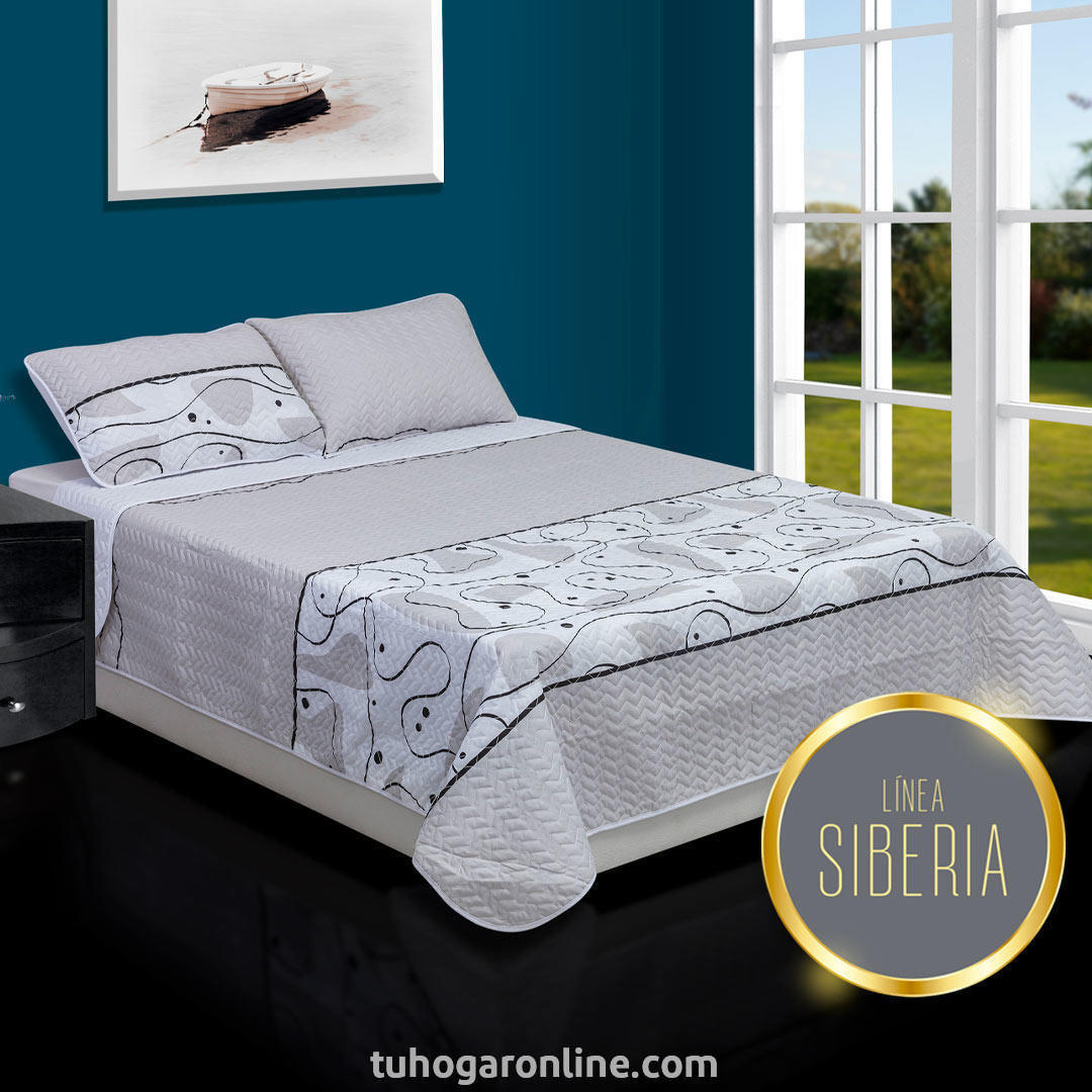 Cubrelecho Español Doble Faz Siberia Lineas Blanco Y Cafe