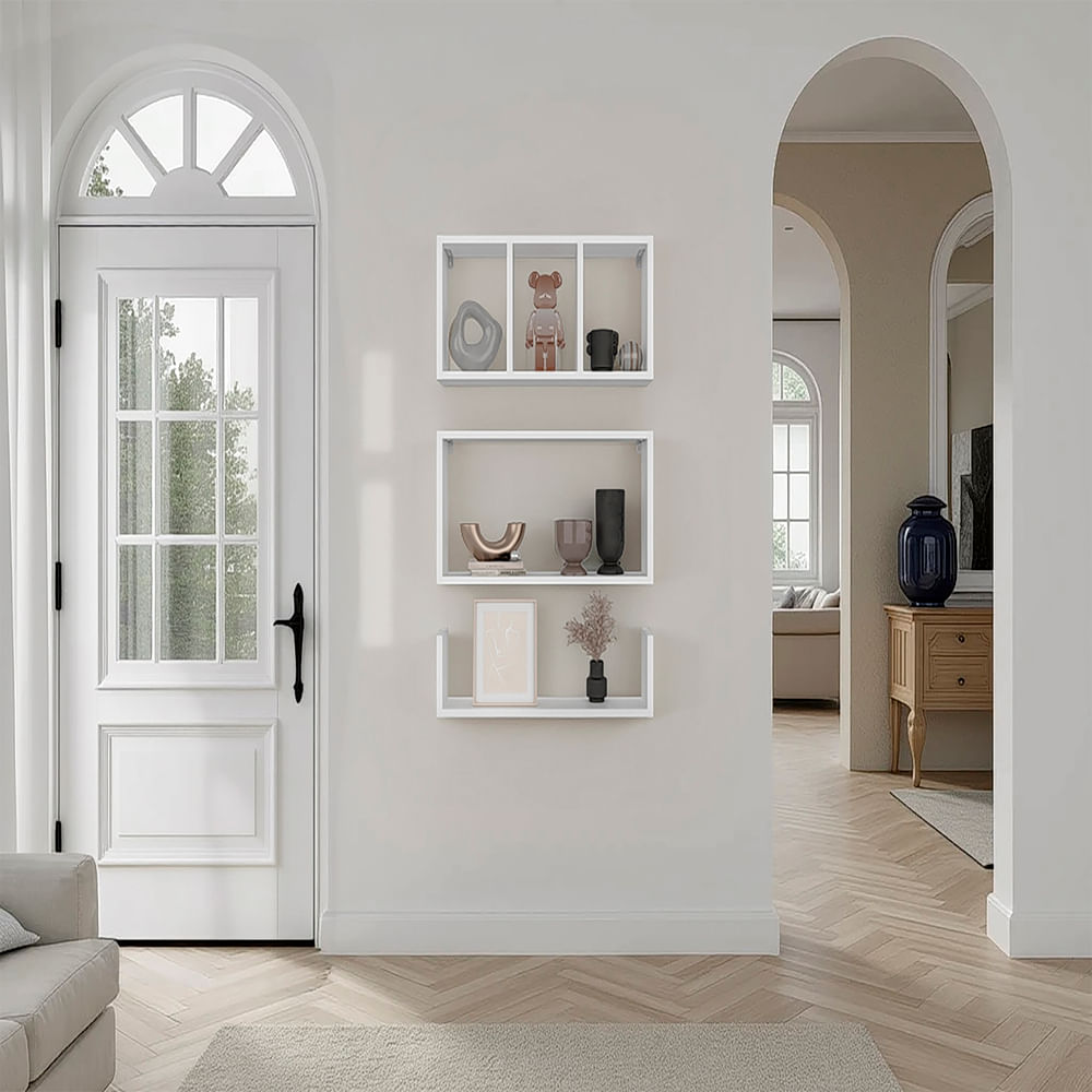 Estante De Pared Set 3 Trego 74X56X12 Rta Blanco Zf