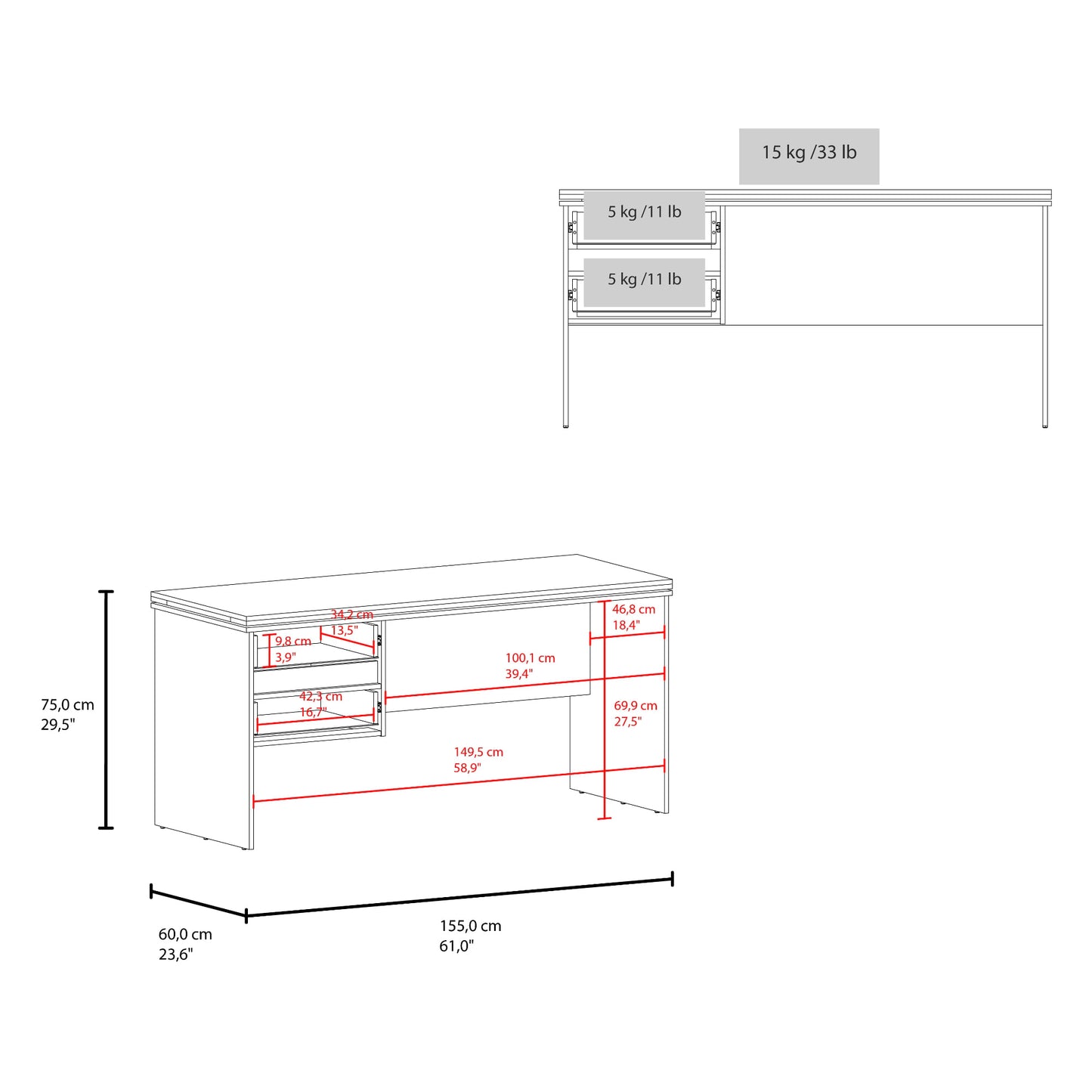 Escritorio Toronto 75X155X60 Rta Wengue Zf