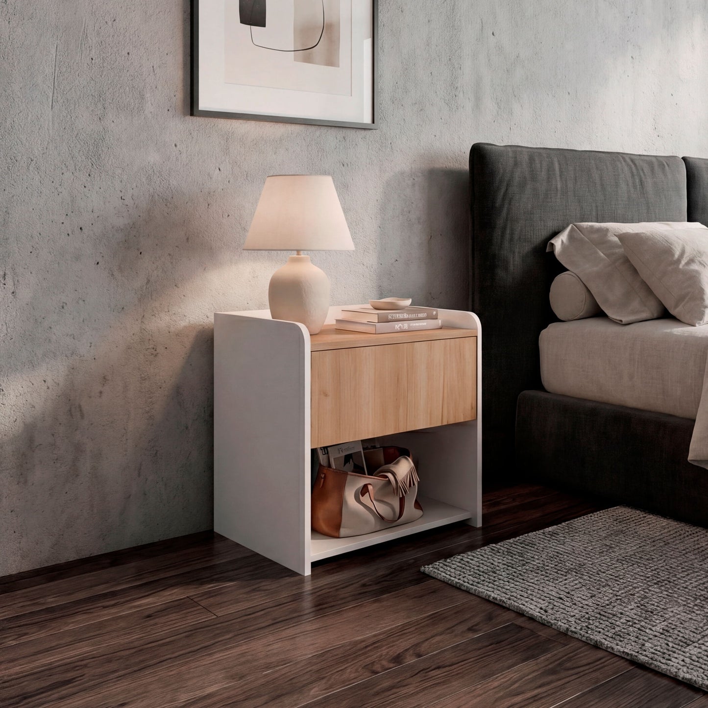 Mesa De Noche Fidelis 50X52X35 Rta Blanco Fresno Zf