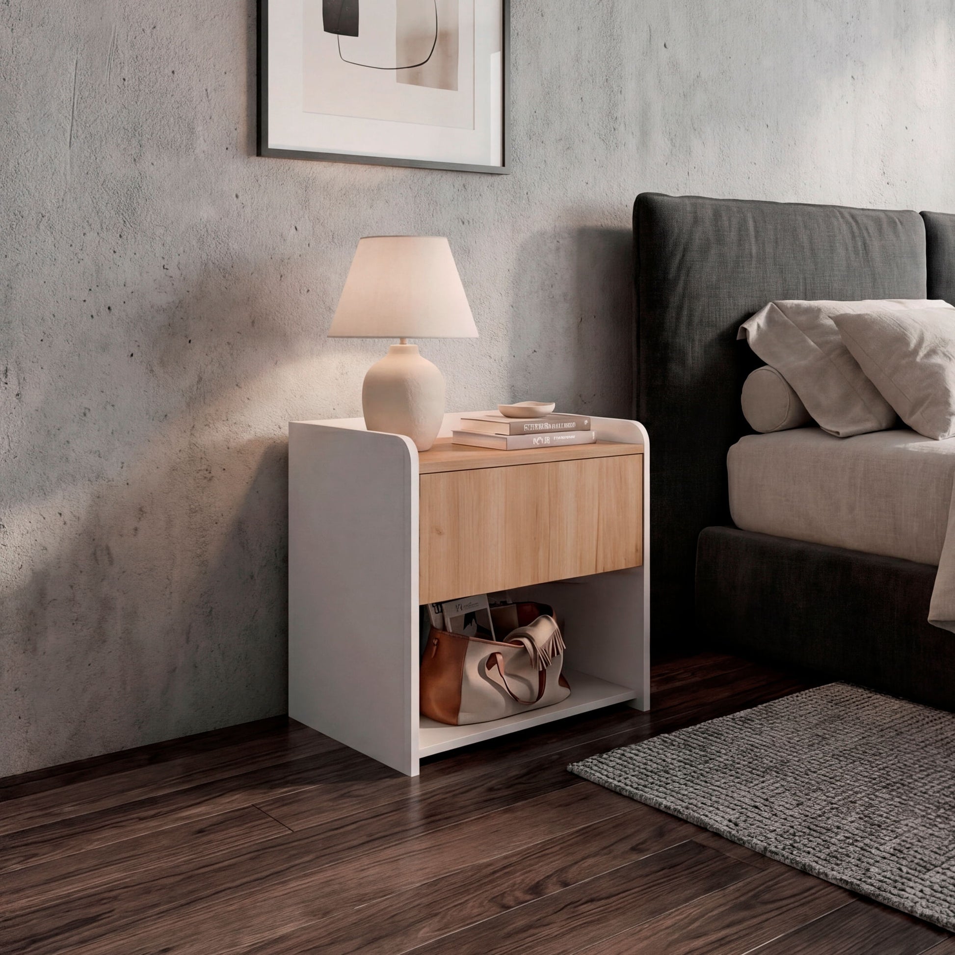 Mesa De Noche Fidelis 50X52X35 Rta Blanco Fresno Zf