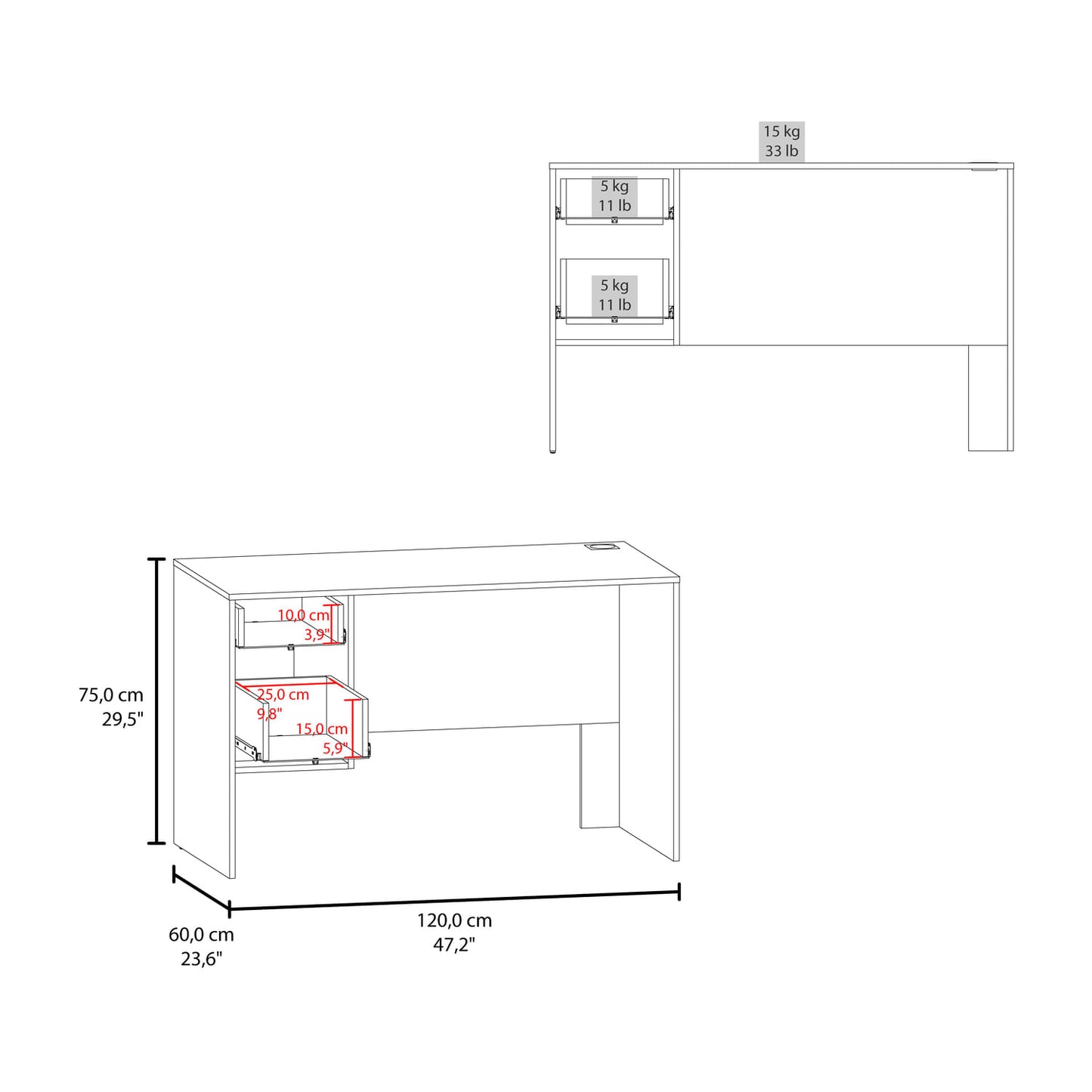 Escritorio Mellier 75X120X60 Rta Blanco Zf