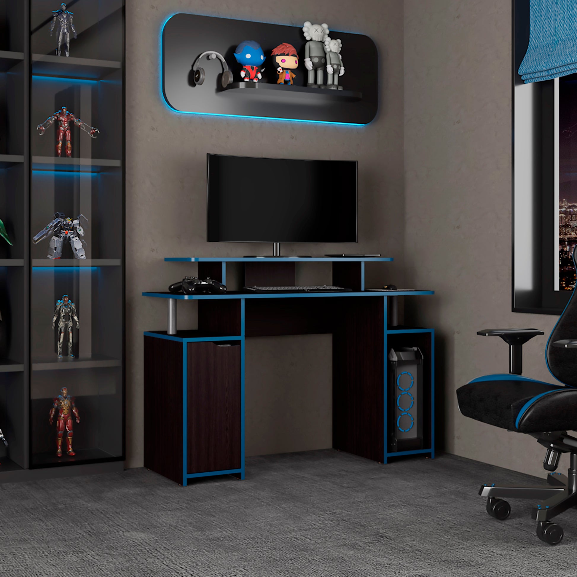 Escritorio Gamer Keria 88X120X45 Rta Wengue + Azul Zf