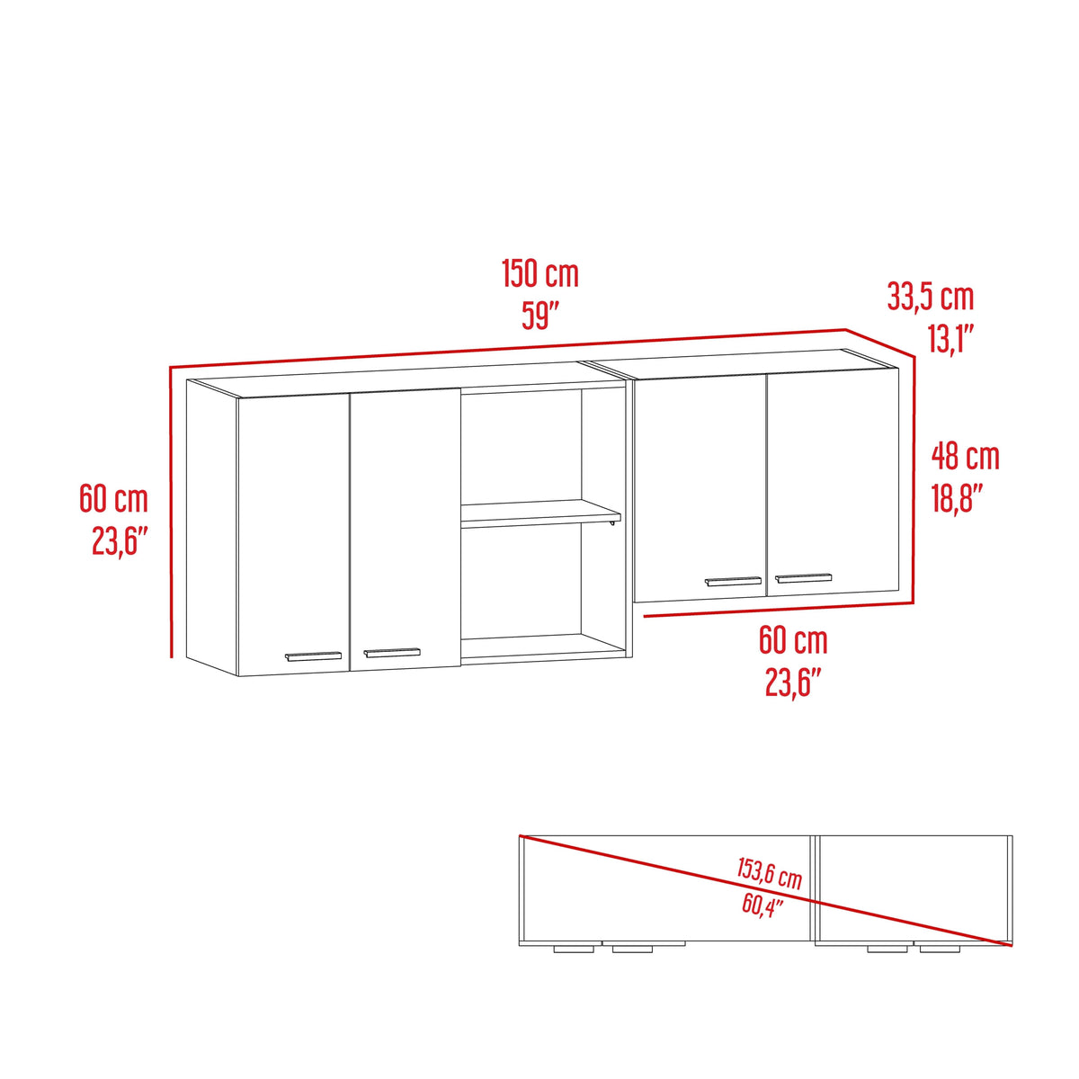Mueble Superior Cocina Rosa 200X200X51 Rta Wengue Positano