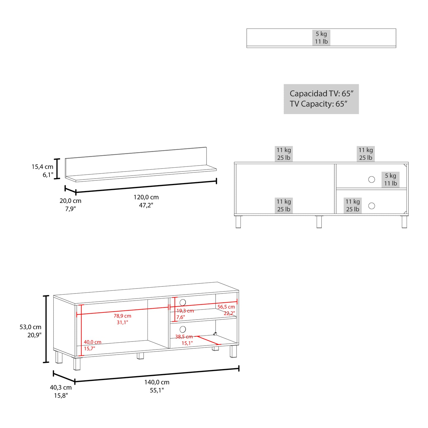 Mueble Para Tv  Bryce 53X140X40 Rta Blanco Zf