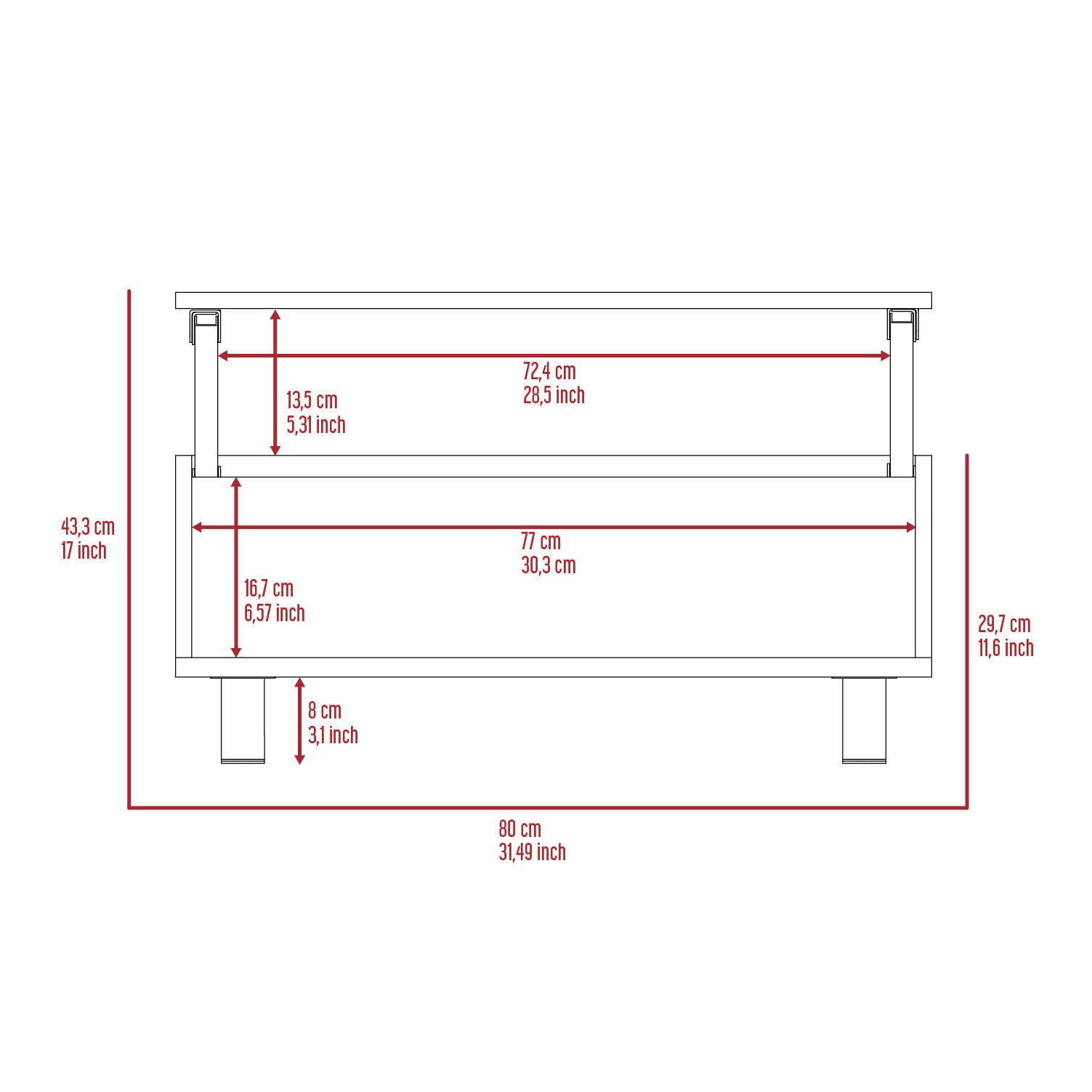 Mesa De Centro Funcional 5G-2 (1C) Milan+Wengue 29.7X80X54.5 Cm