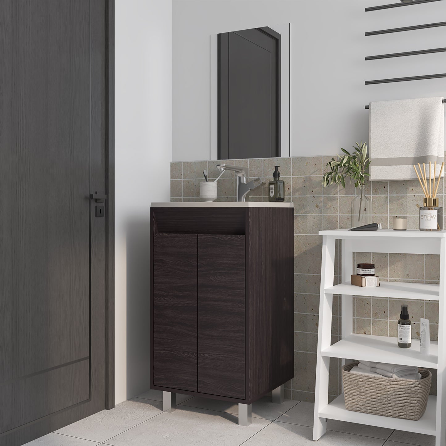 Set Mueble De Baño Brandy + Espejo Bolonia 84X45X45 Rta Wengue Zf