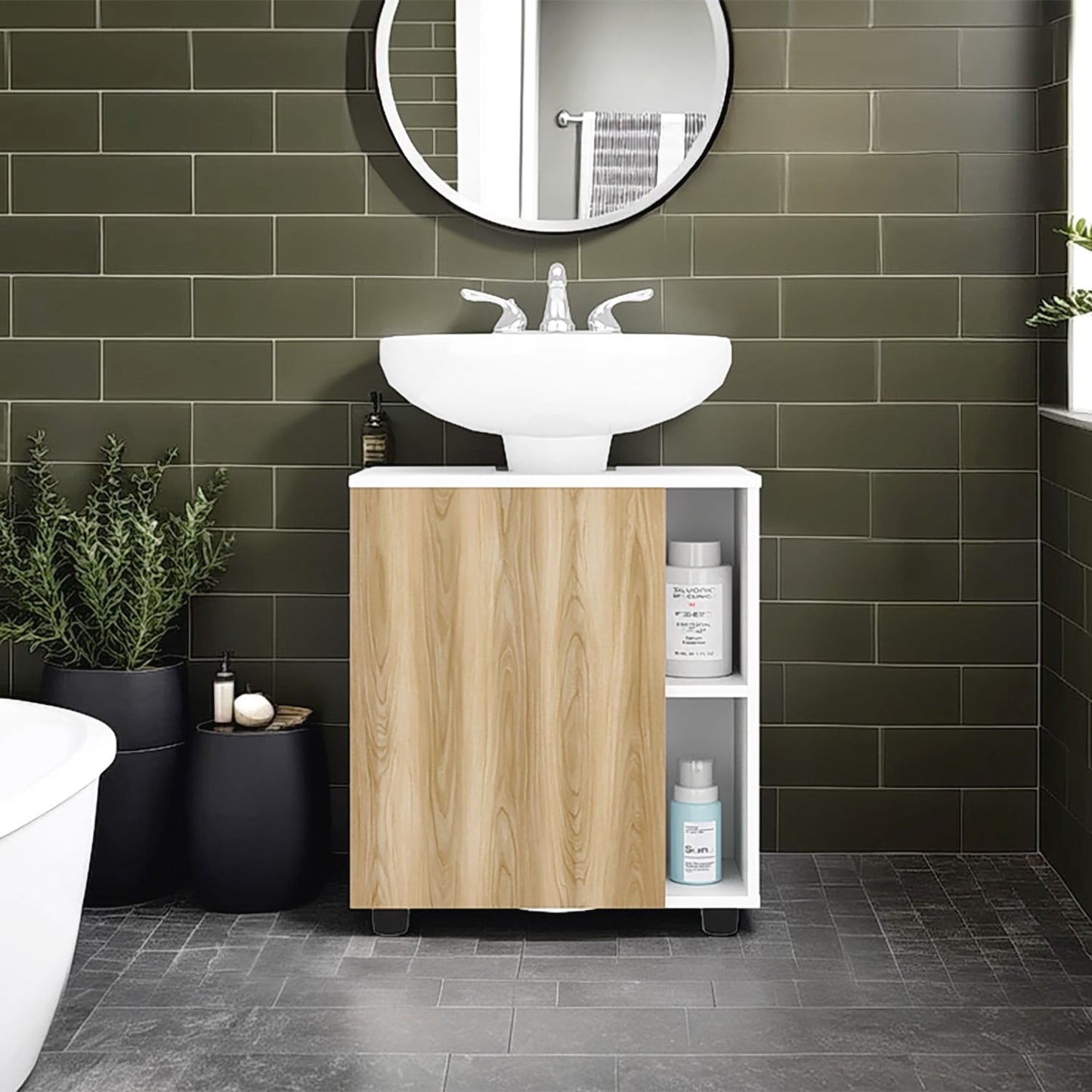Mueble Para Lavamanos Pascuale 62X55X41 Rta Blanco Fresno