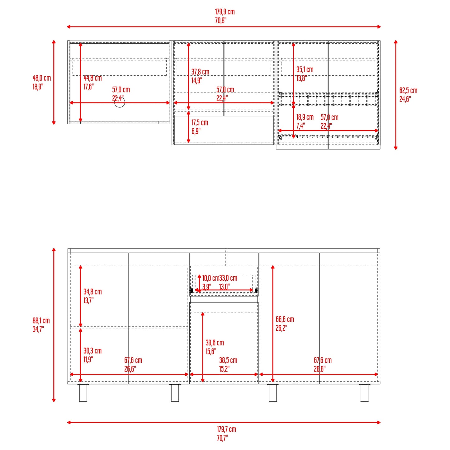Cocina Frank Para Mesón Derecho 200X180X50 Rta Fresno Eu Capri