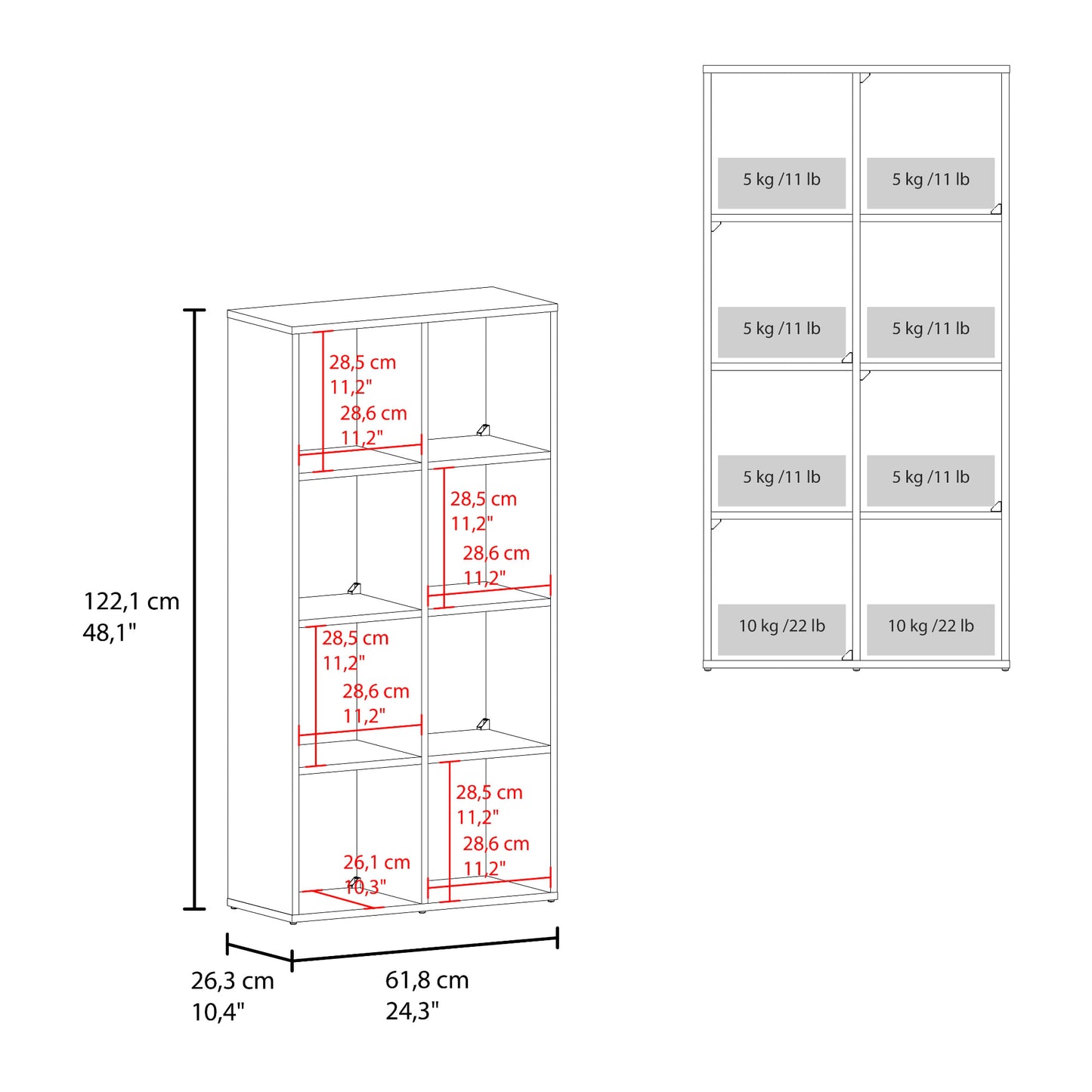Organizador Cúbico 8 Lena 122X61X26 Rta Blanco Zf