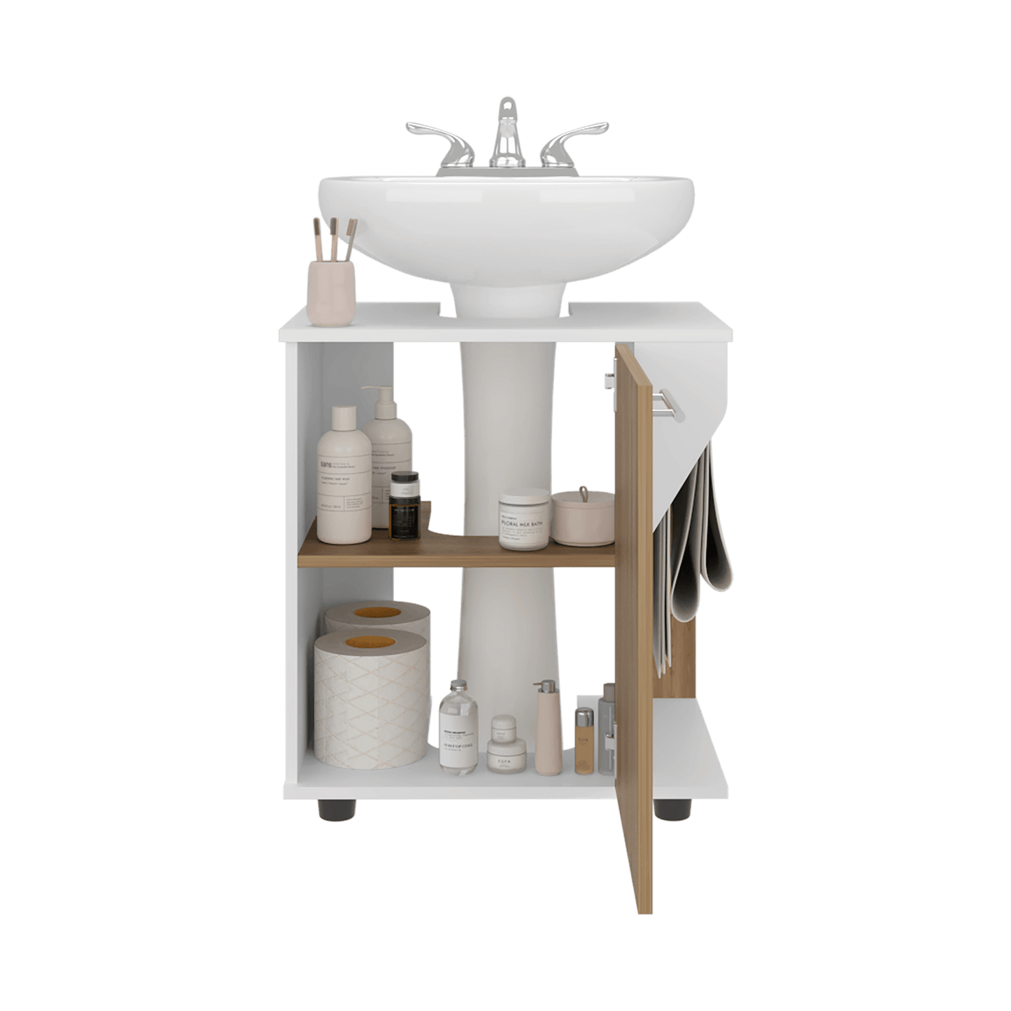 Mueble Lavamanos De Pedestal Phillips 62X56X41 Rta Blanco Fresno