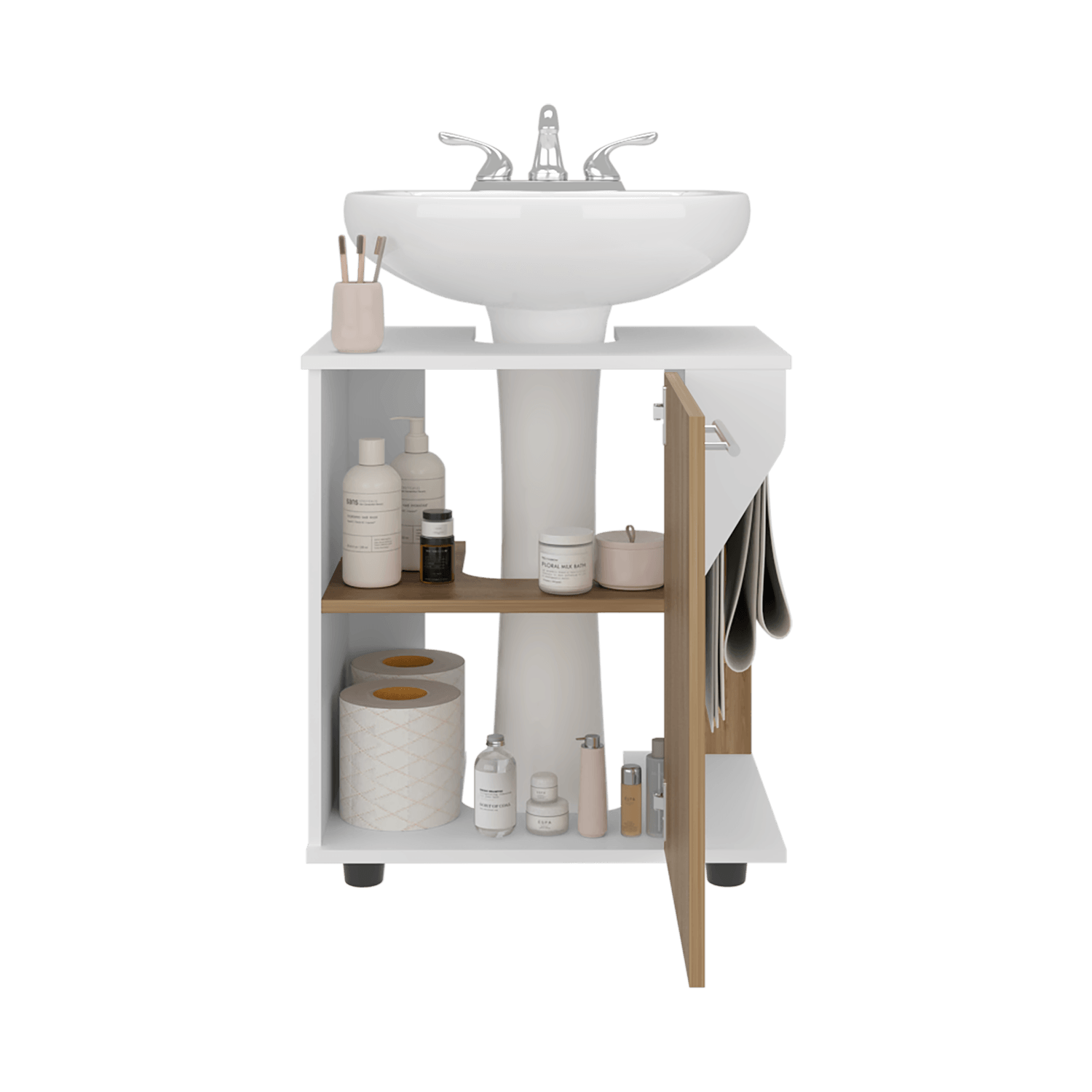 Mueble Lavamanos De Pedestal Phillips 62X56X41 Rta Blanco Fresno
