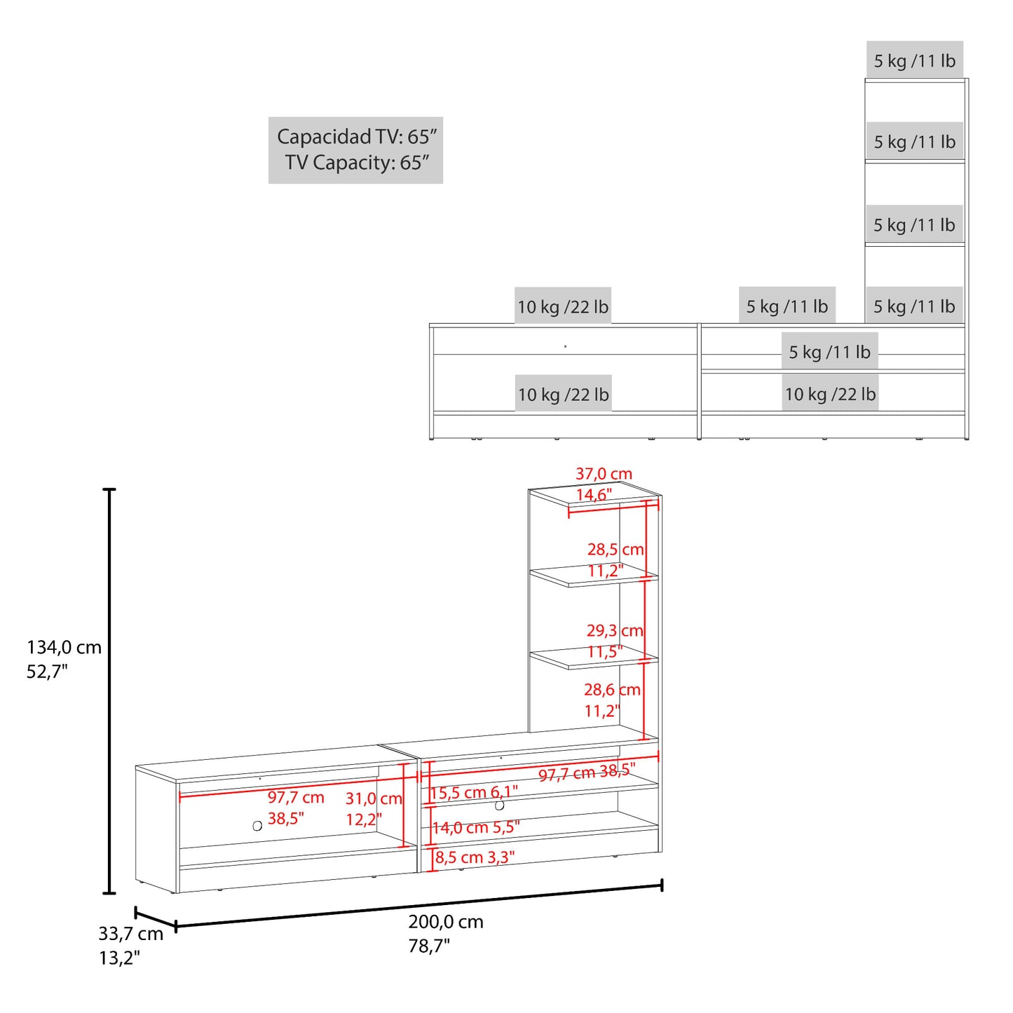 Centro De Entretenimiento 65" Delmar 134X200X33 Fresno Zf