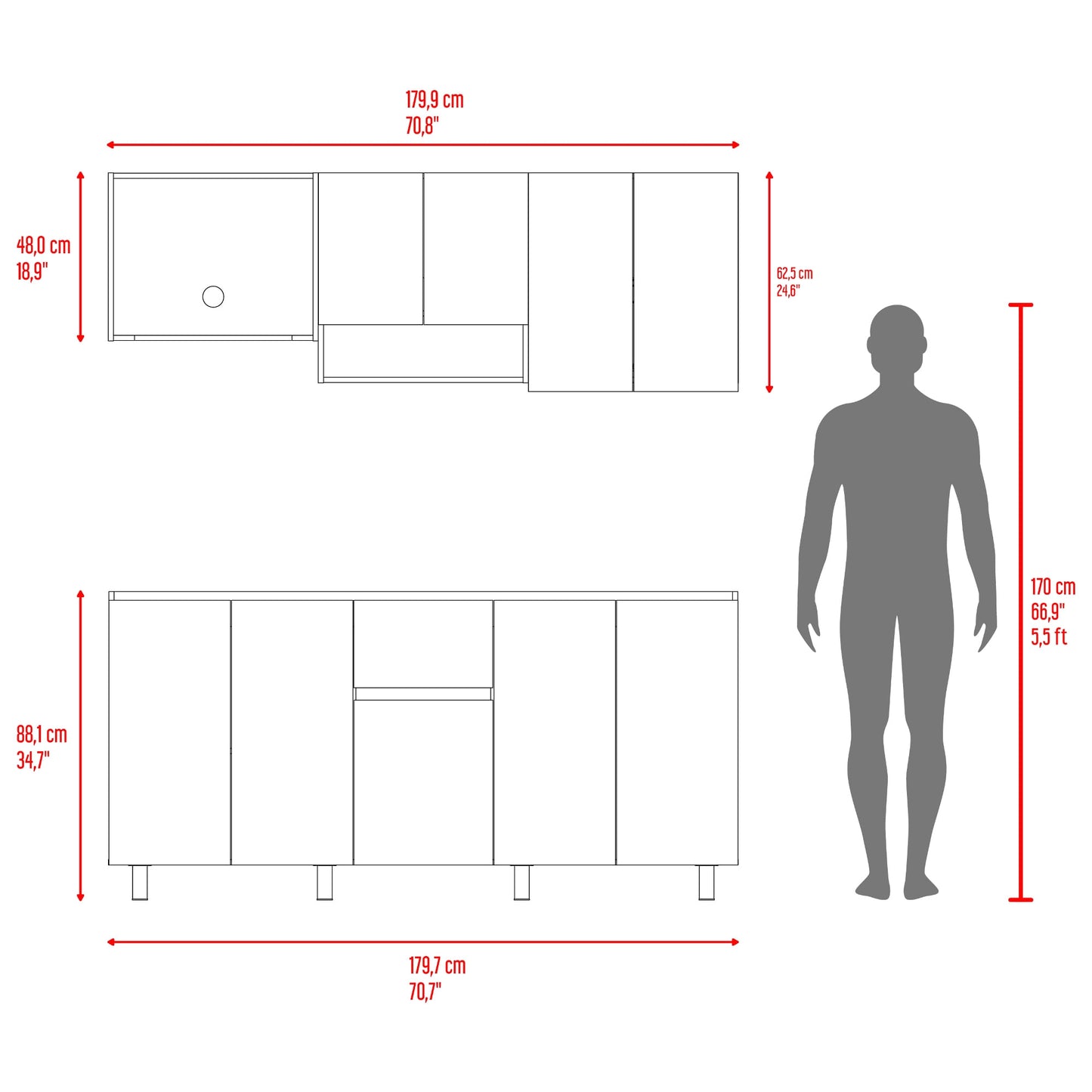 Cocina Frank Para Mesón Derecho 200X180X50 Rta Fresno Eu Capri