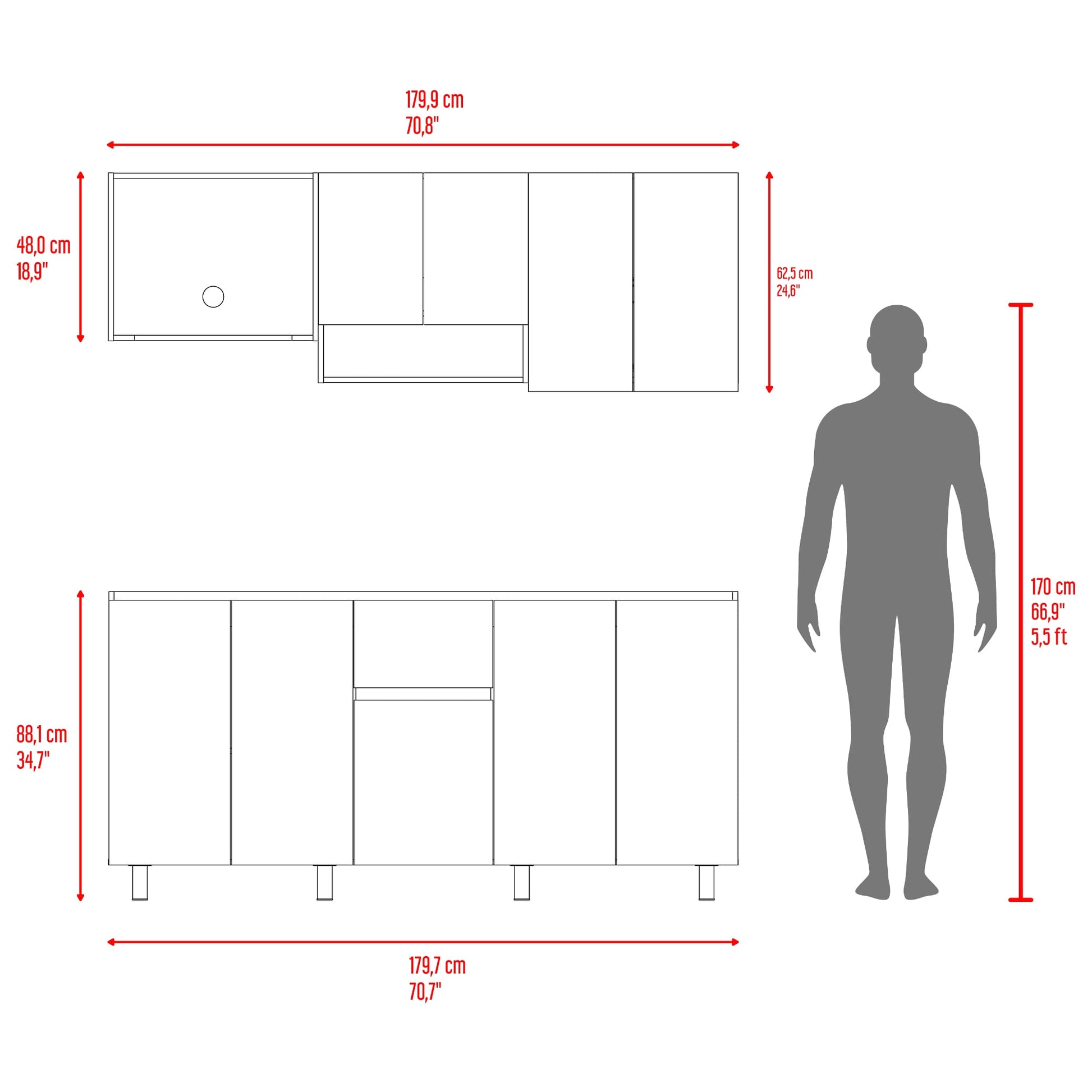 Cocina Frank Para Mesón Derecho 200X180X50 Rta Fresno Eu Capri