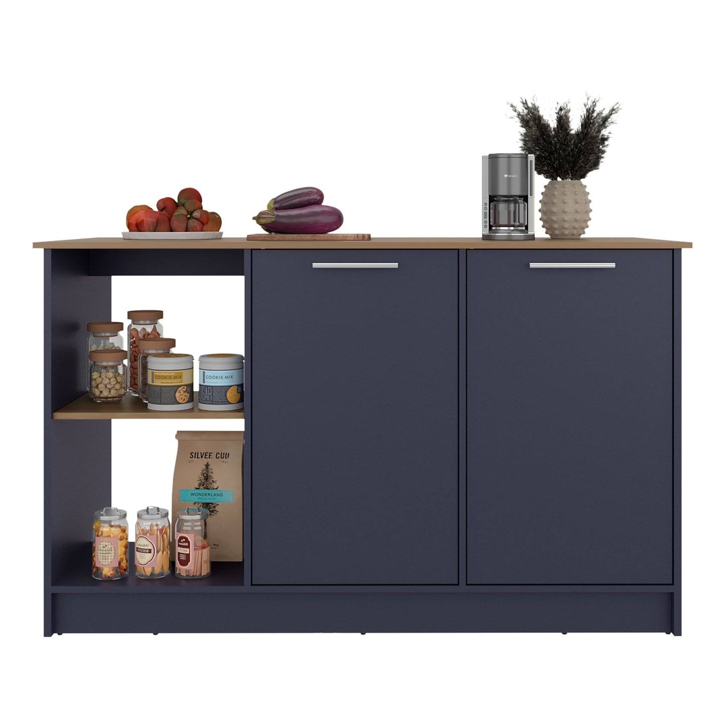 Isla De Cocina Juniper 90X150X64 Rta Azul Fresno Zf