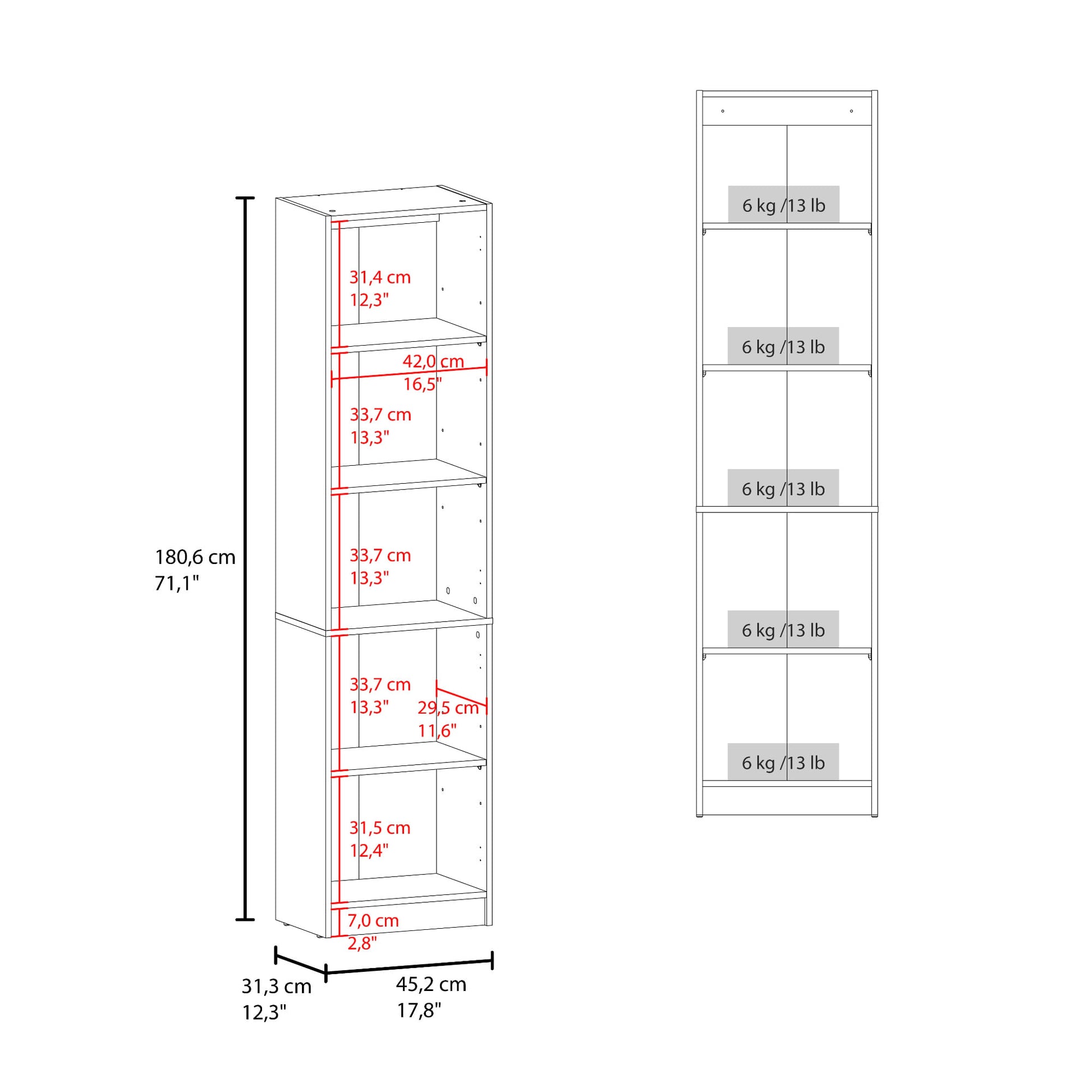 Estante Home E-M6 180X45X31 Rta Plomo Blanco Zf