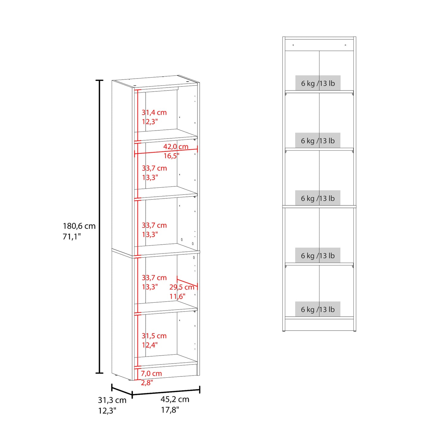 Estante Home E-M6 180X45X31 Rta Kronos Nogal Negro Zf