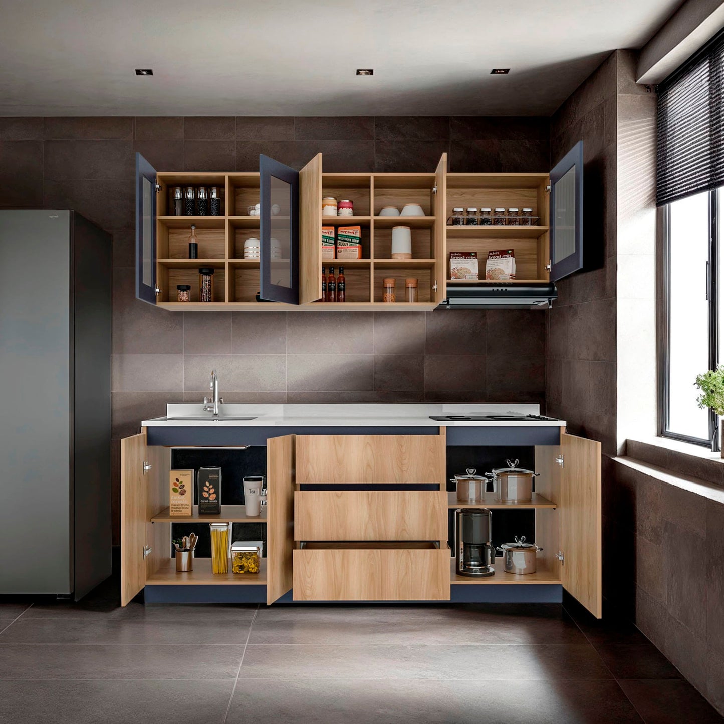 Cocina 210 Solana 70X210X32 Rta Fresno Eu Azul Marino