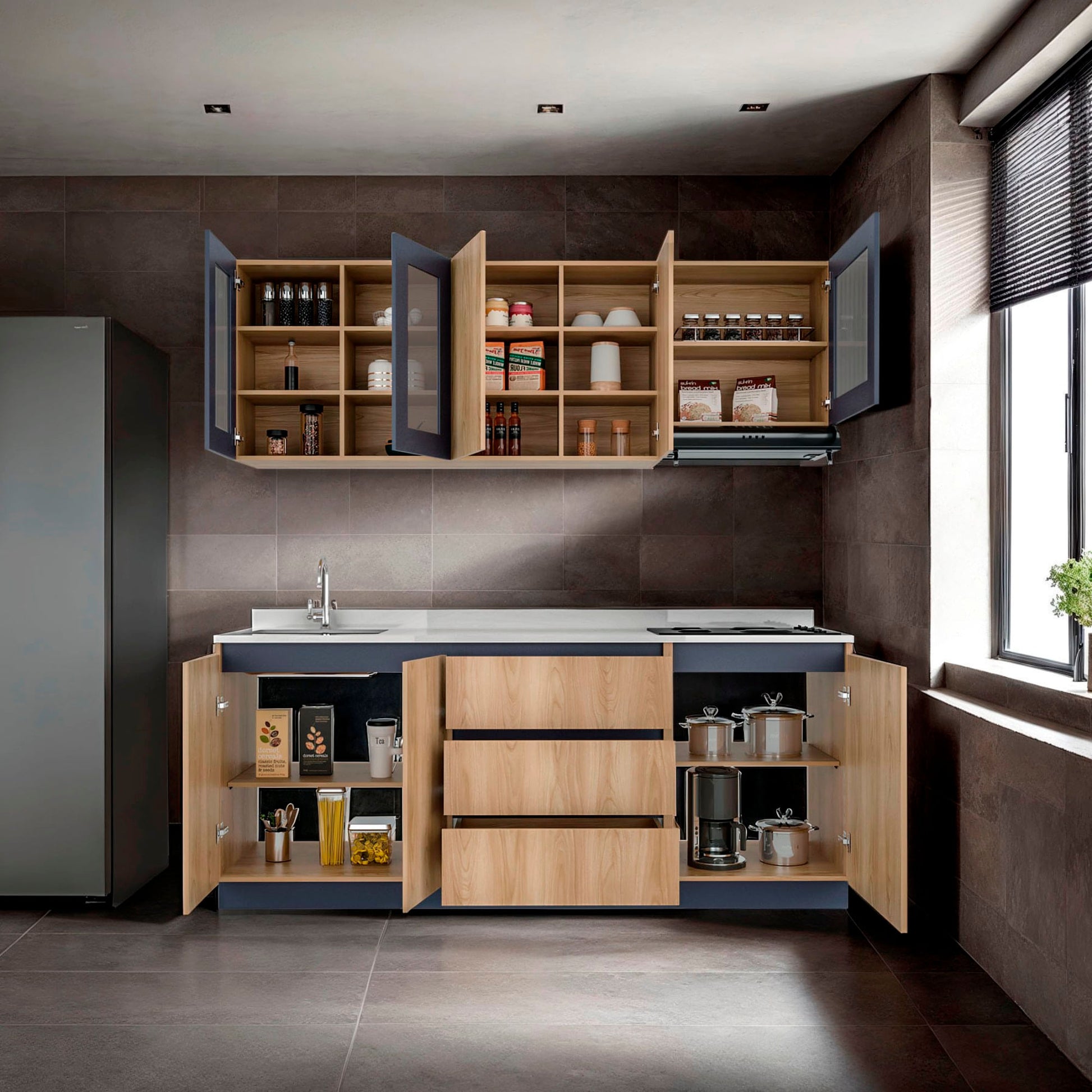 Cocina 210 Solana 70X210X32 Rta Fresno Eu Azul Marino