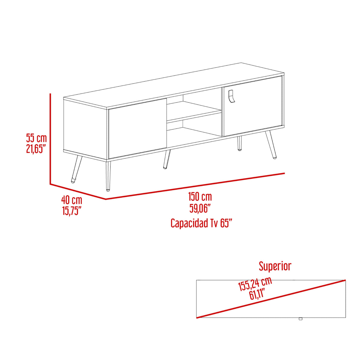 Rack Tv Funes Eco 55X150X40 Rta Wengue