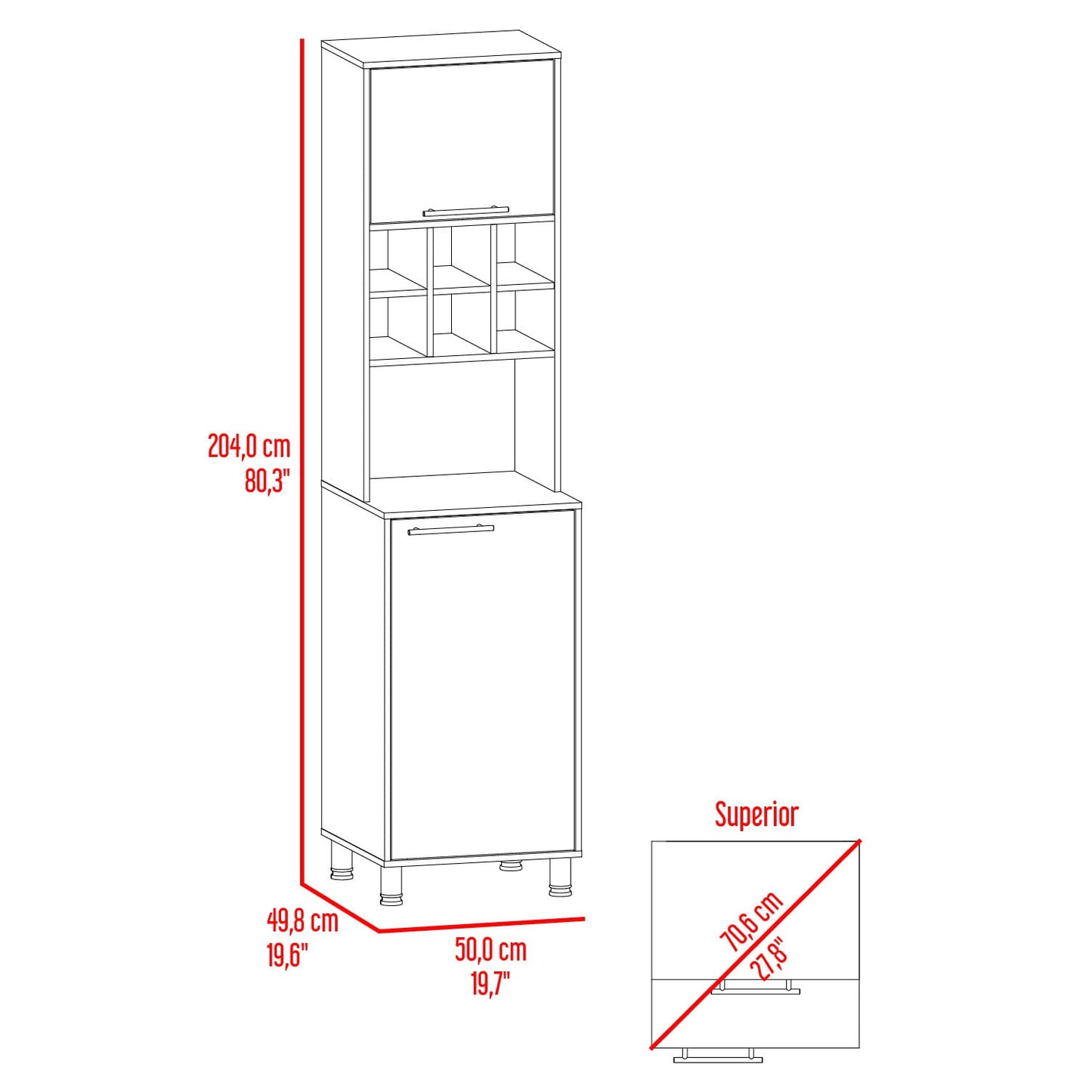 Mueble Alacena Attica 204X50X49 Rta Blanco Mqz + Capri