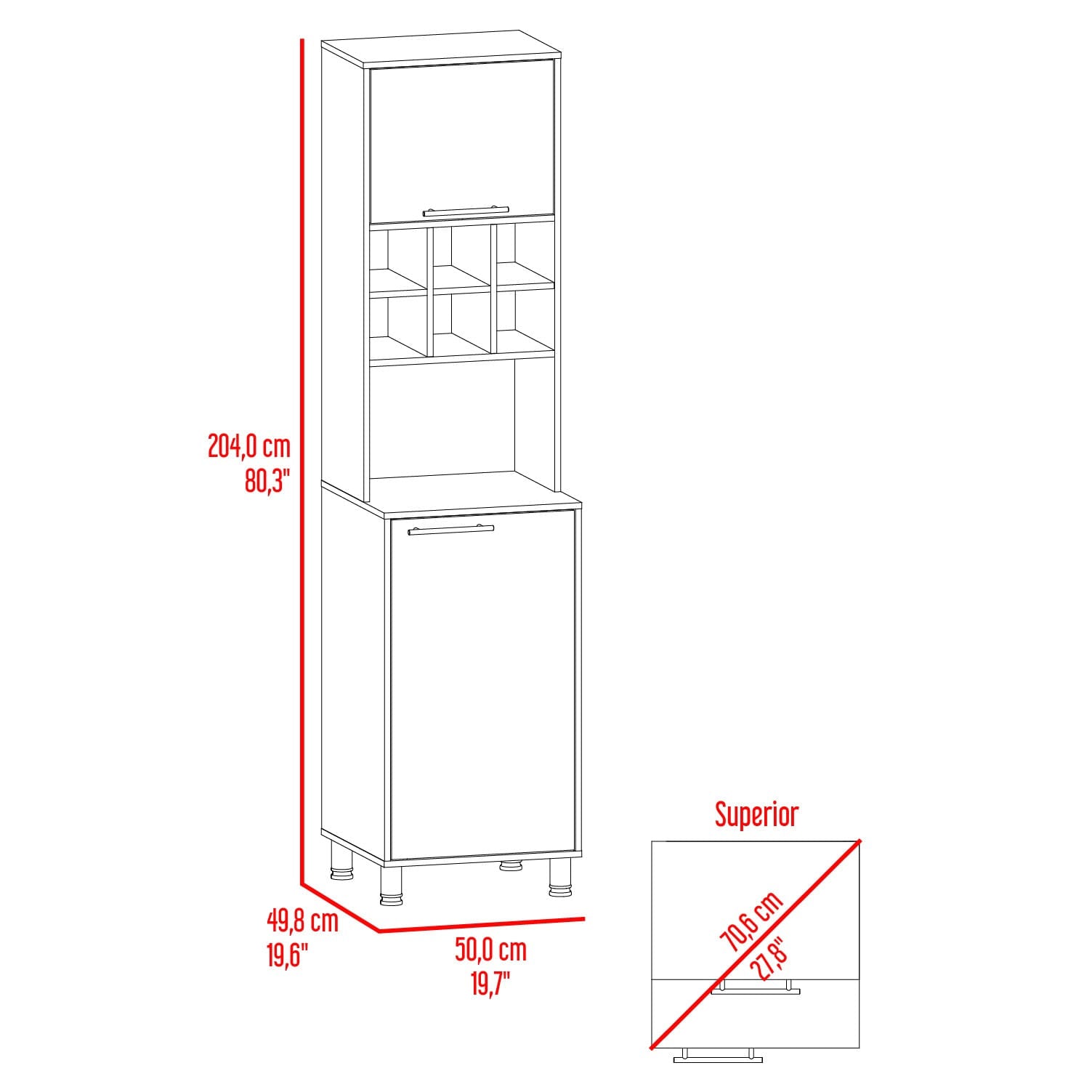 Mueble Alacena Attica 204X50X49 Rta Blanco Mqz + Capri