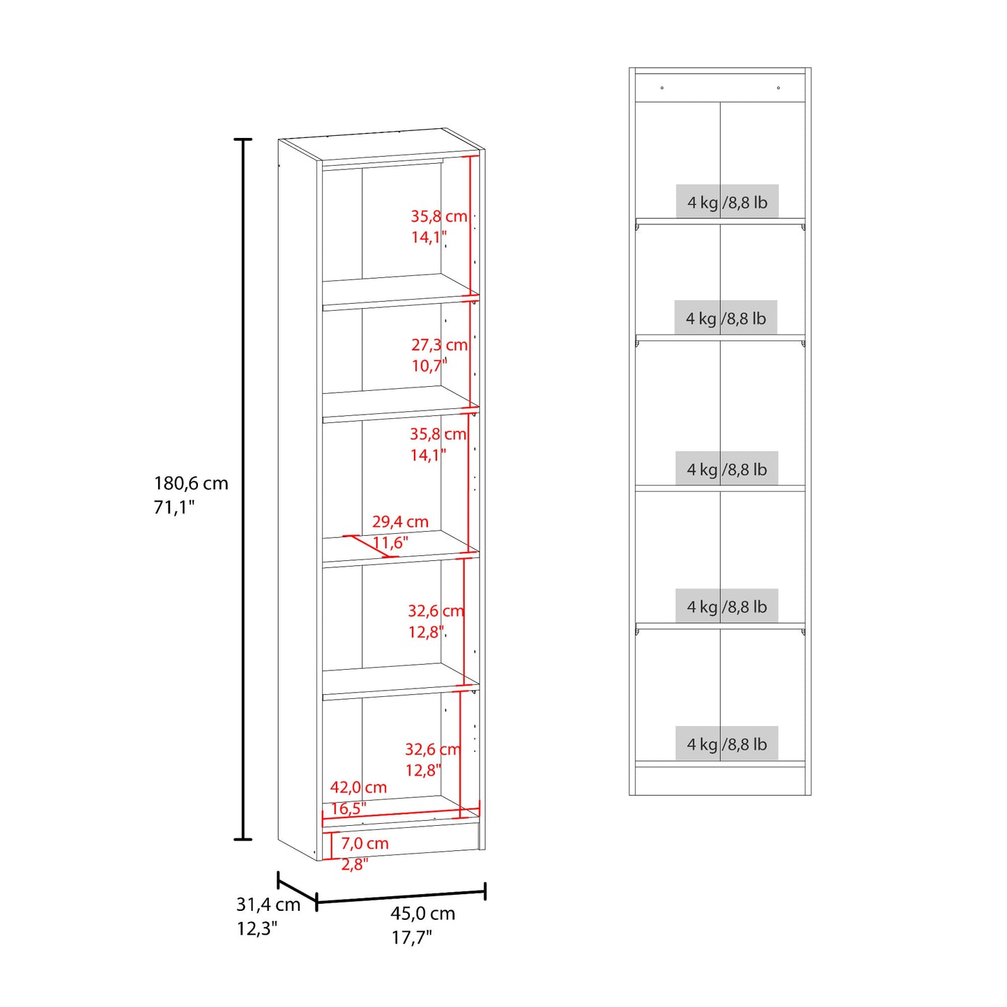 Estante Home E5 180X45X31 Rta Blanco Mqz Zf
