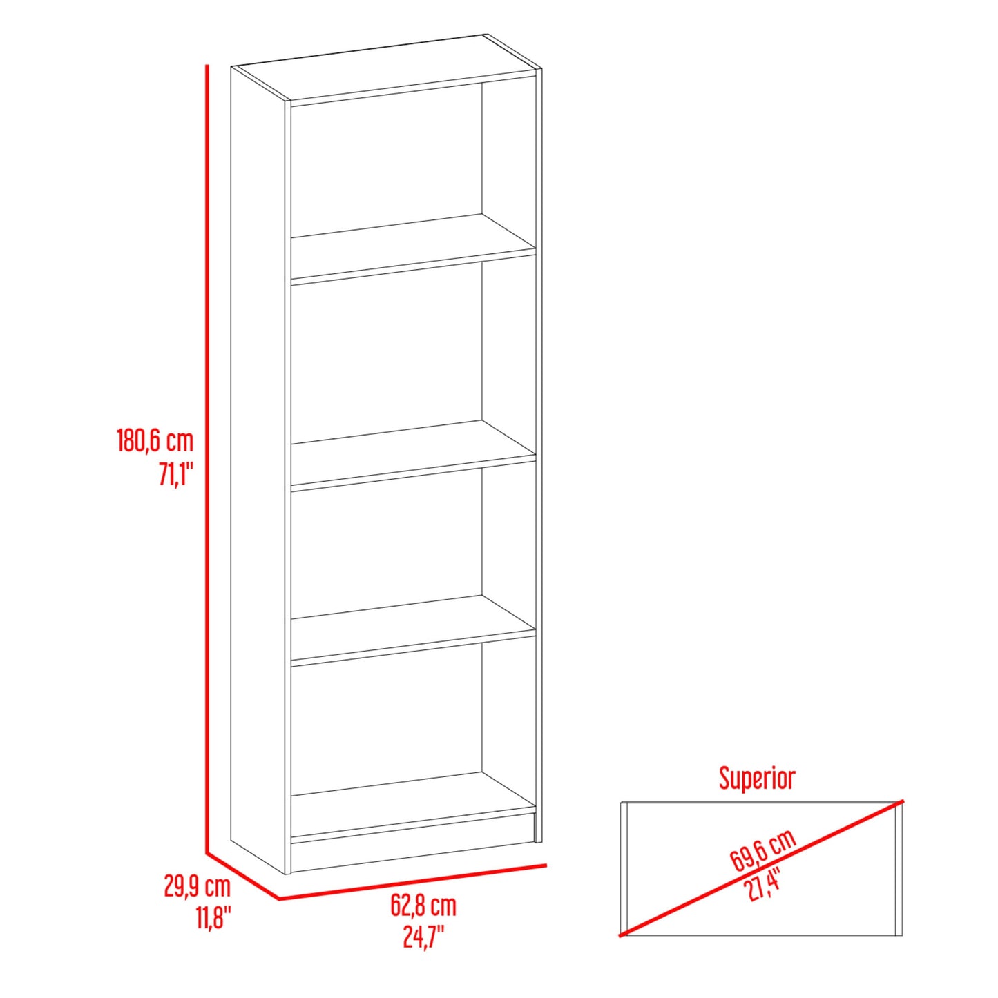 Estante Home 180X62X29 Rta Fresno Eu Burdeos