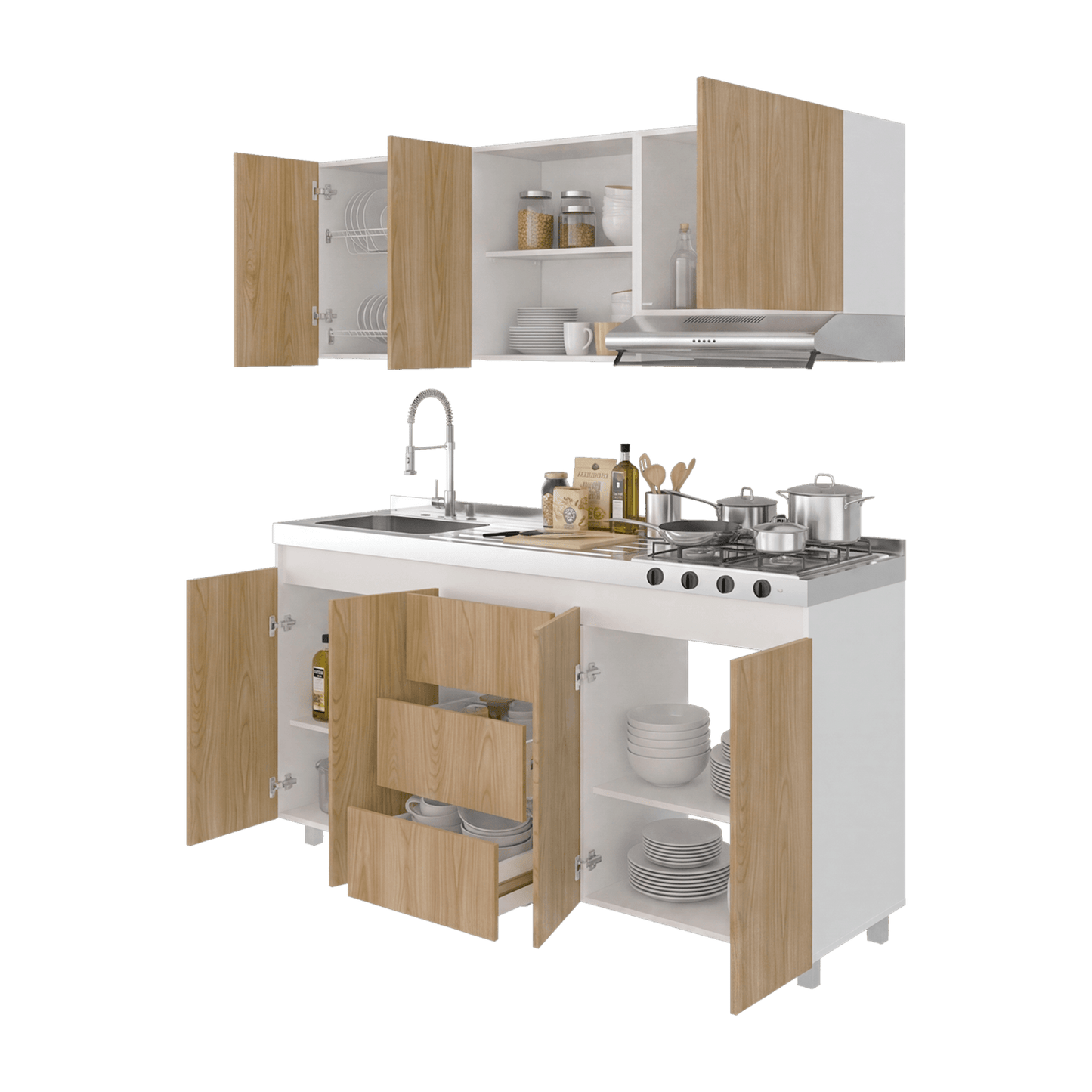 Cocina Boreal Izquierda 210X180X50 Rta Blanco Fresno