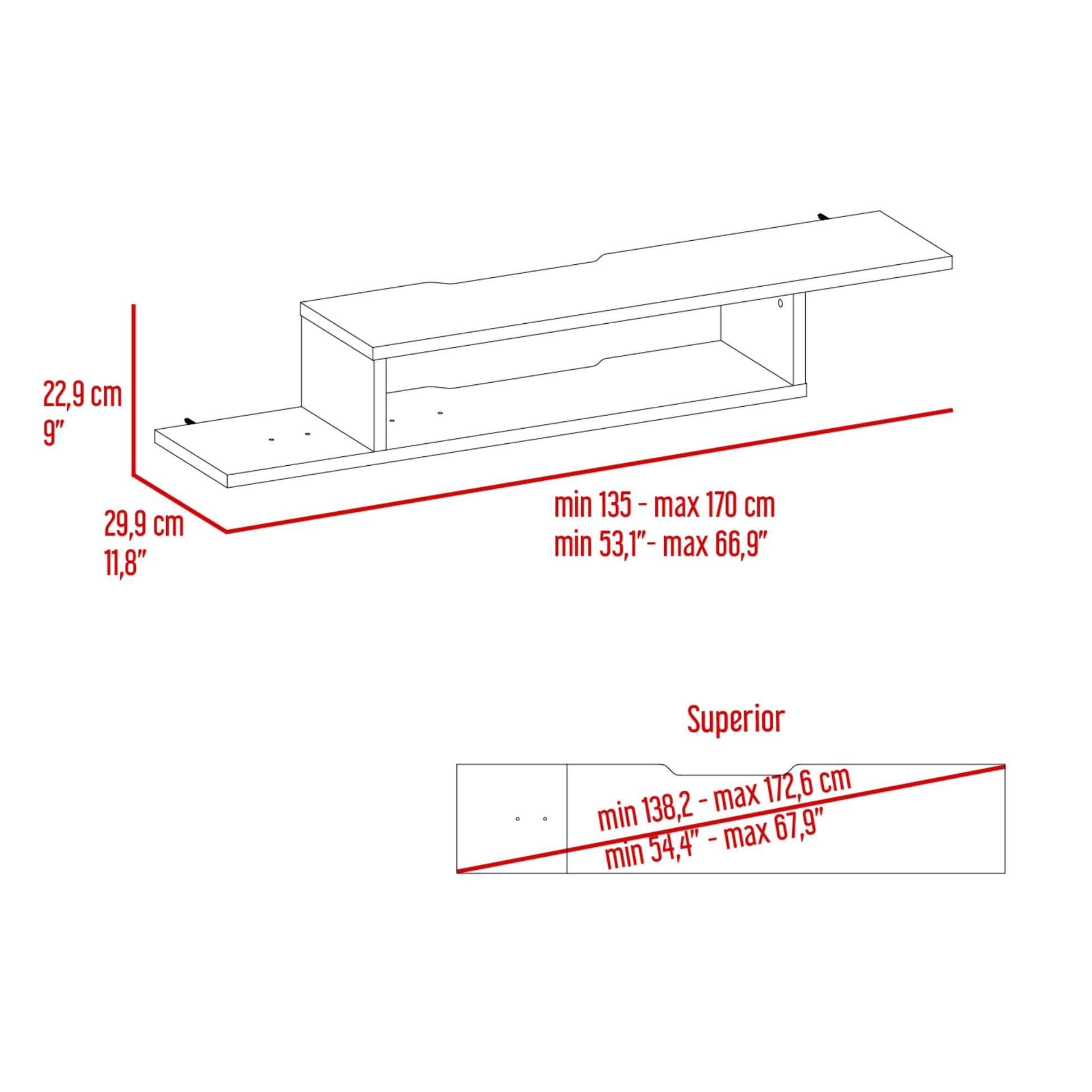 Rack De Tv Flotante Dili 22X170X29 Rta Wengue Zf