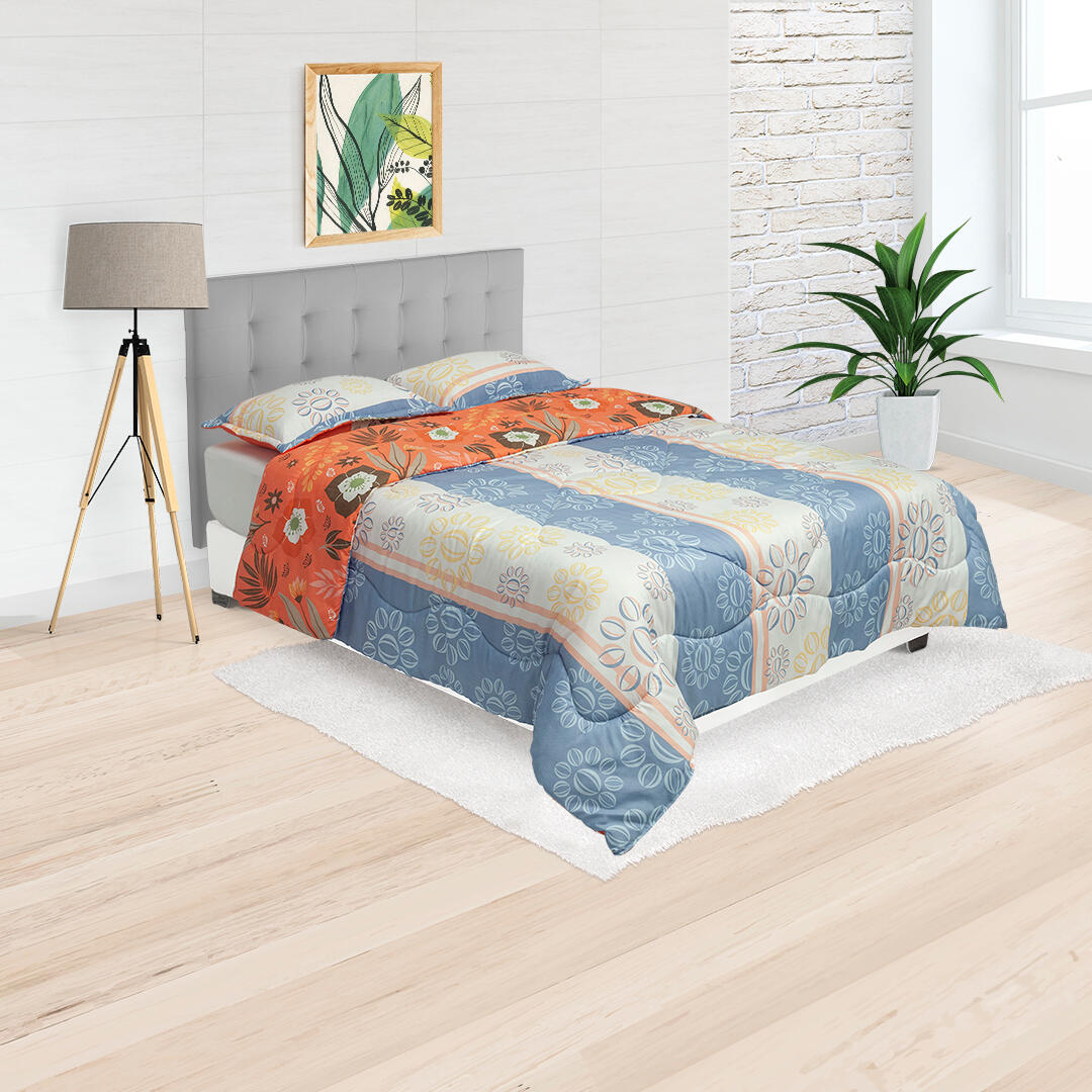 Cubrelecho Semiacolchado Doble Faz Lila Blanco Flores De Verano Suavemente Acolchado
