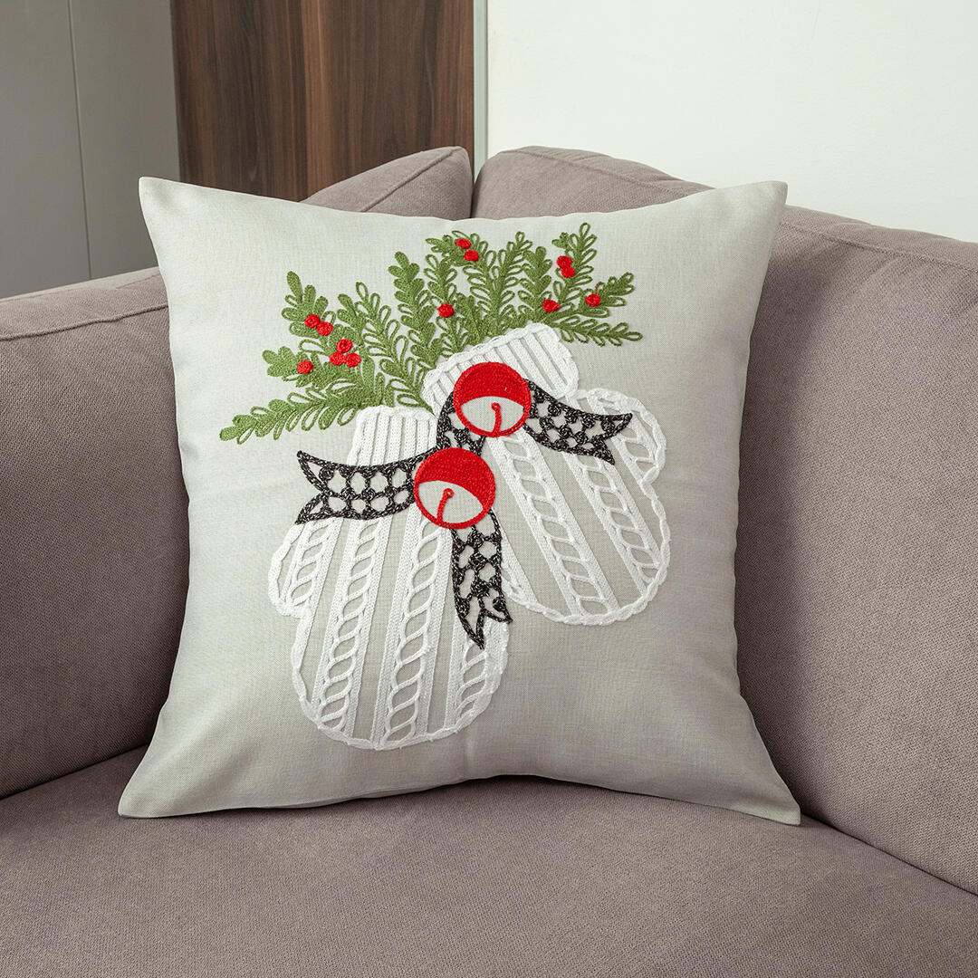 Par De Forros De Navidad Bordado Guantes Fondo Gris