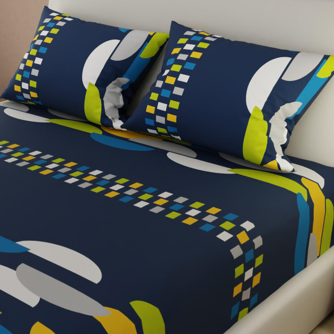 Sabana Ajustable Diseño Armonía Semi Circular Azul