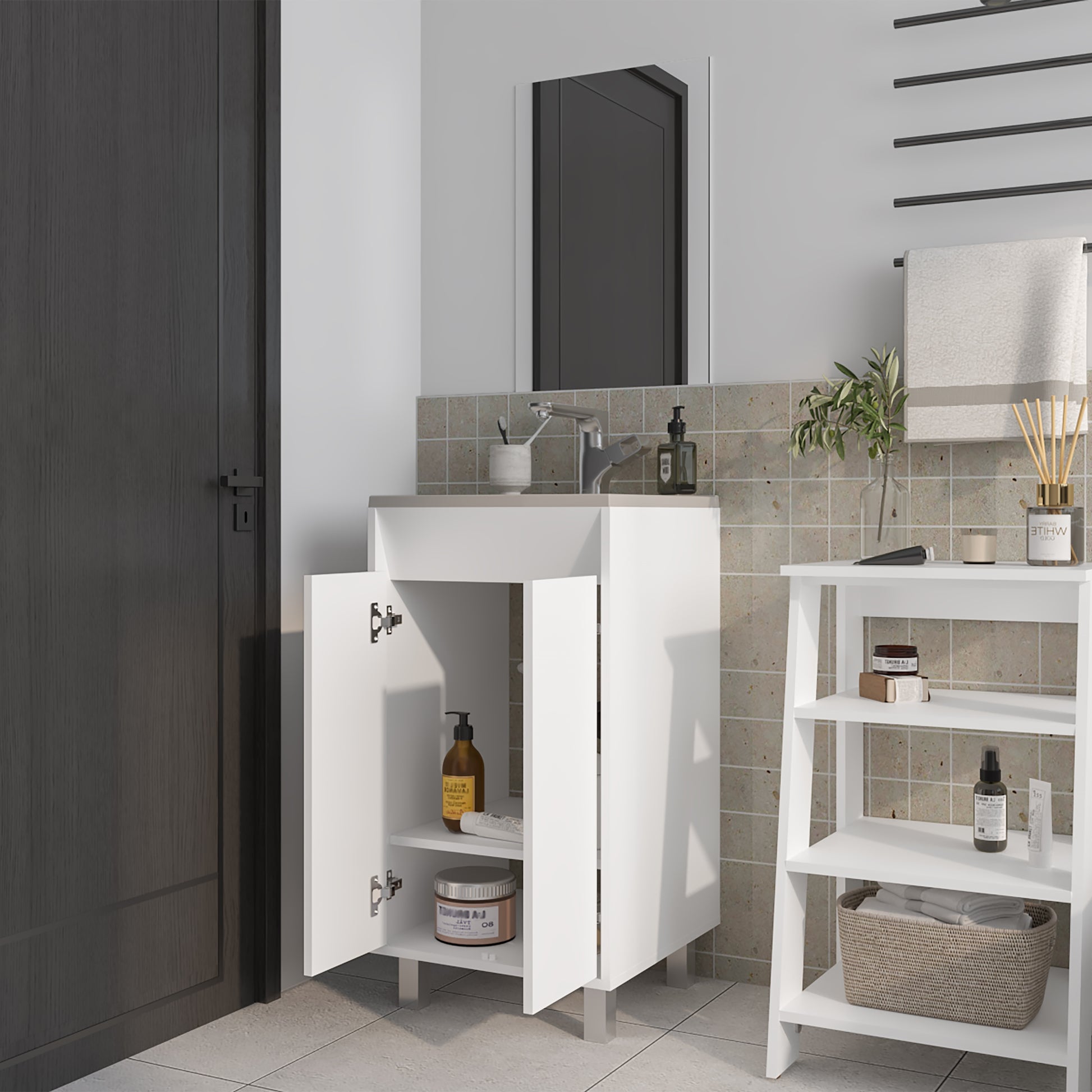 Set Mueble De Baño Brandy + Espejo 84X45X45 Rta Bolonia Blanco Mqz Zf