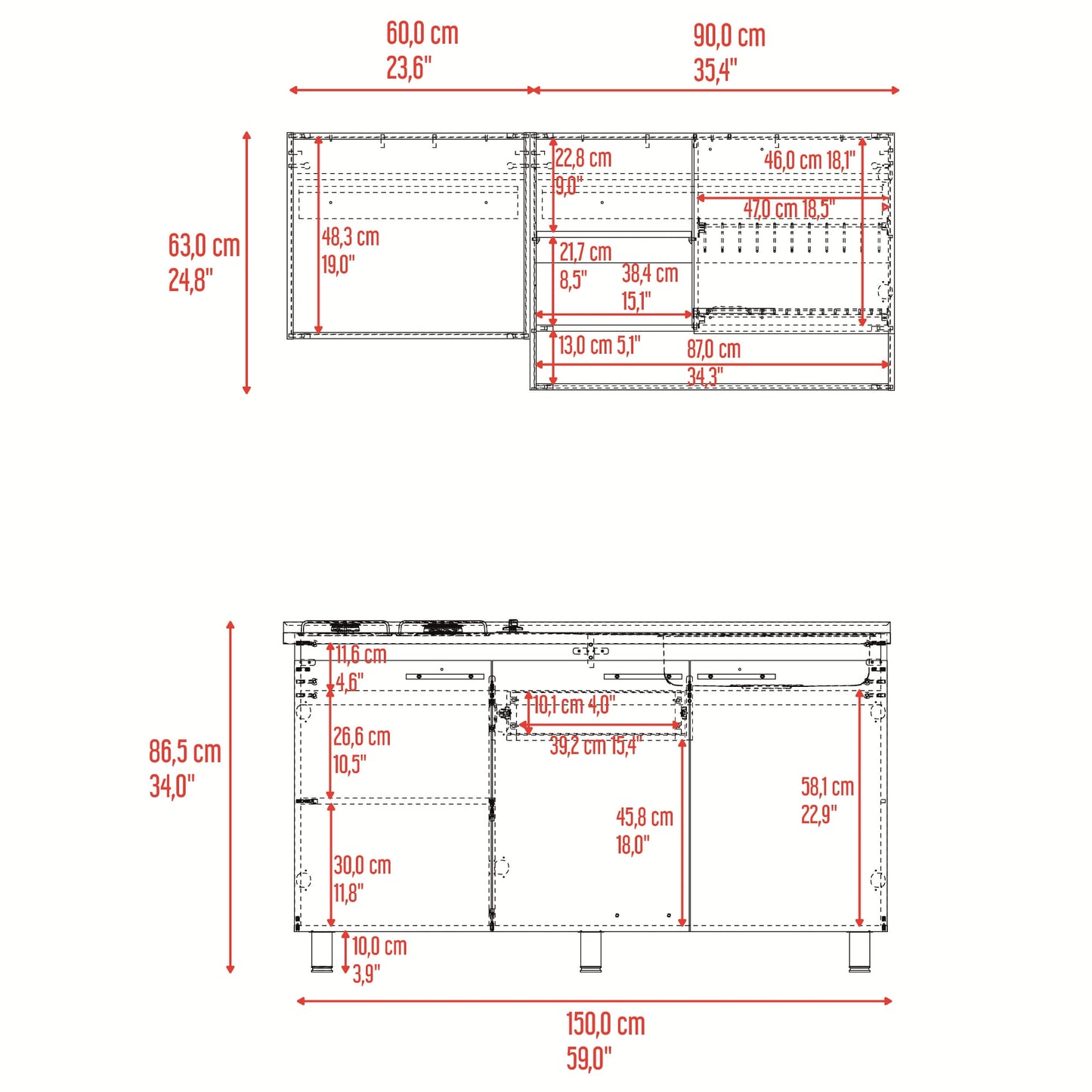 Cocina Orquidea Derecha 210X150X53 Rta Blanco Positano