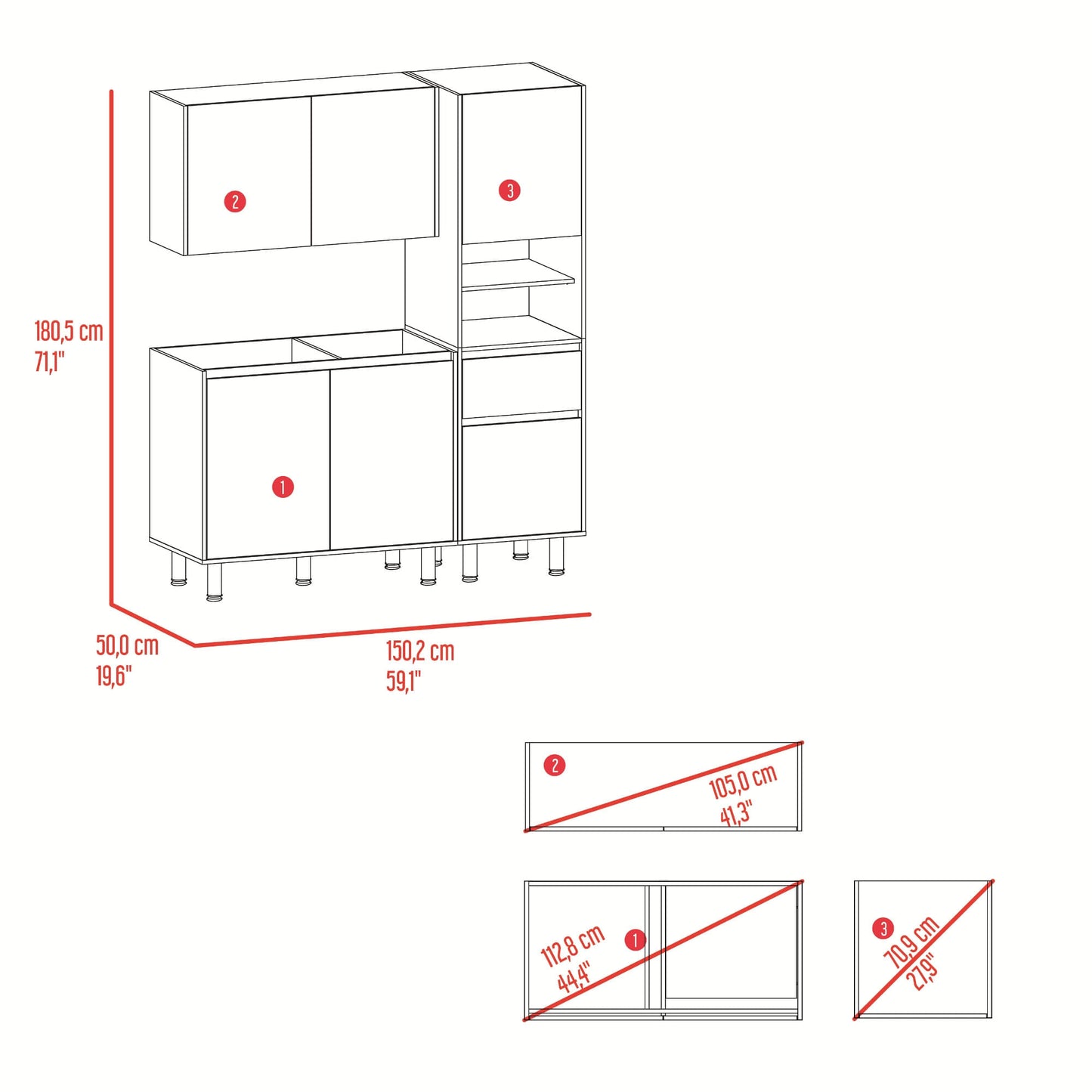 Cocina Dali Para Mesón Izquierdo 180X150X50 Rta Fresno Wengue