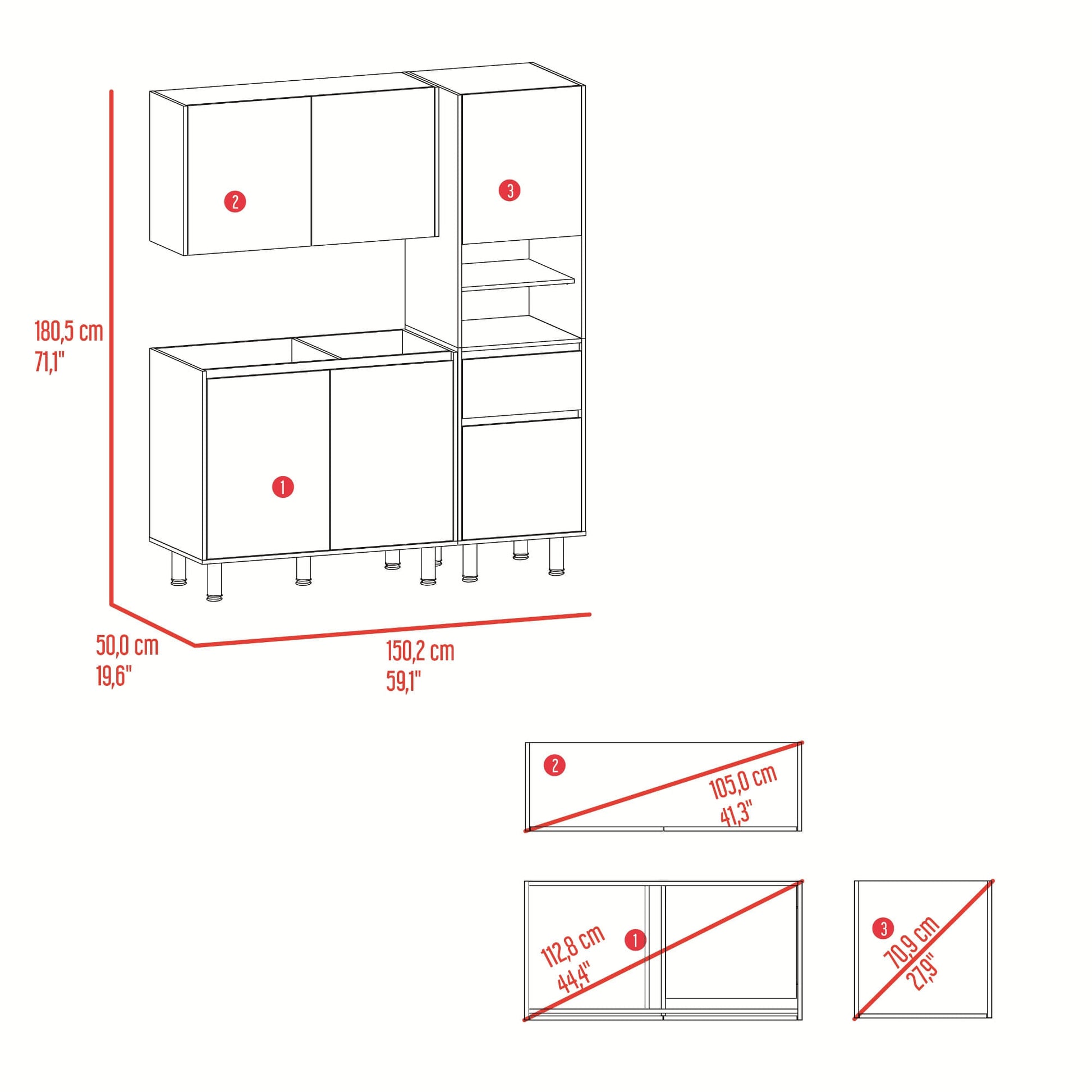 Cocina Dali Para Mesón Izquierdo 180X150X50 Rta Fresno Wengue