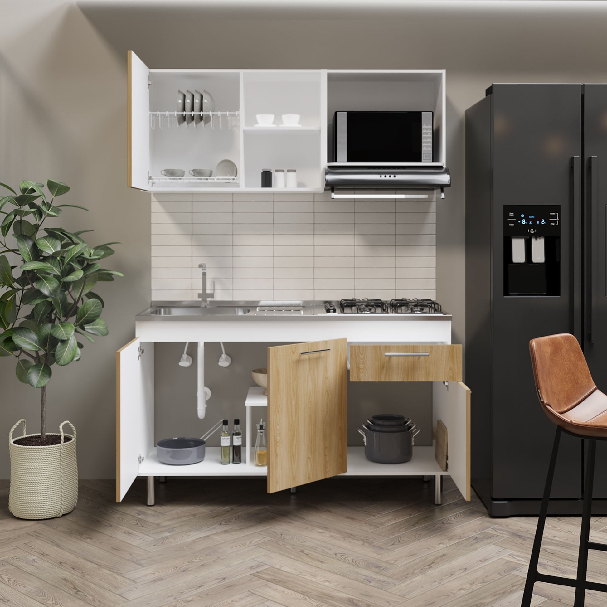Cocina 150 Sedona 60X150X40 Rta Blanco Mqz Fresno Eu