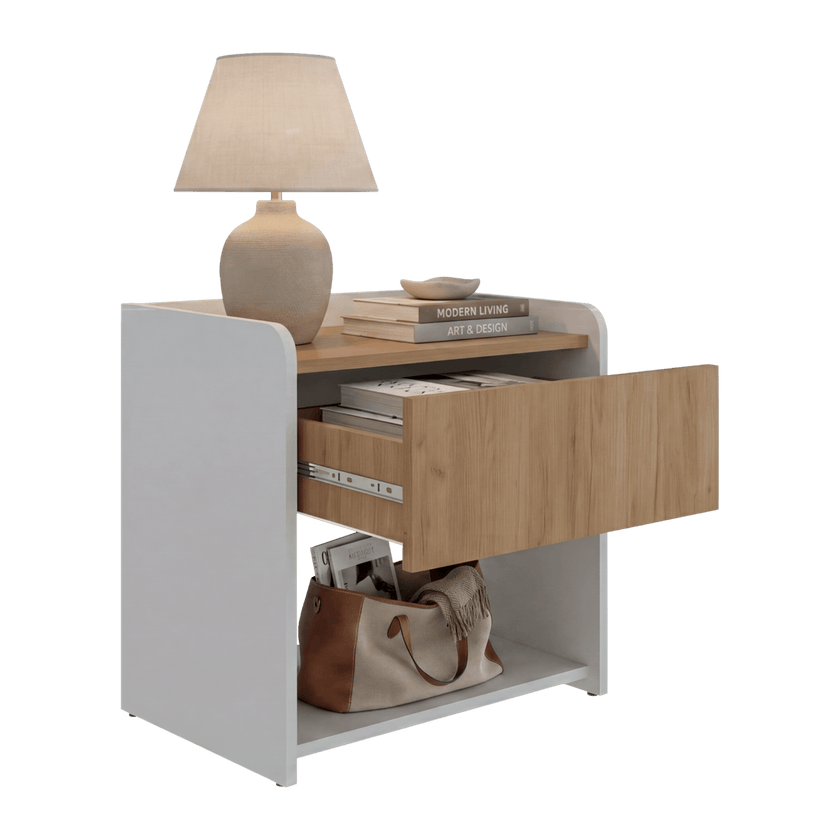 Mesa De Noche Fidelis 50X52X35 Rta Blanco Fresno Zf