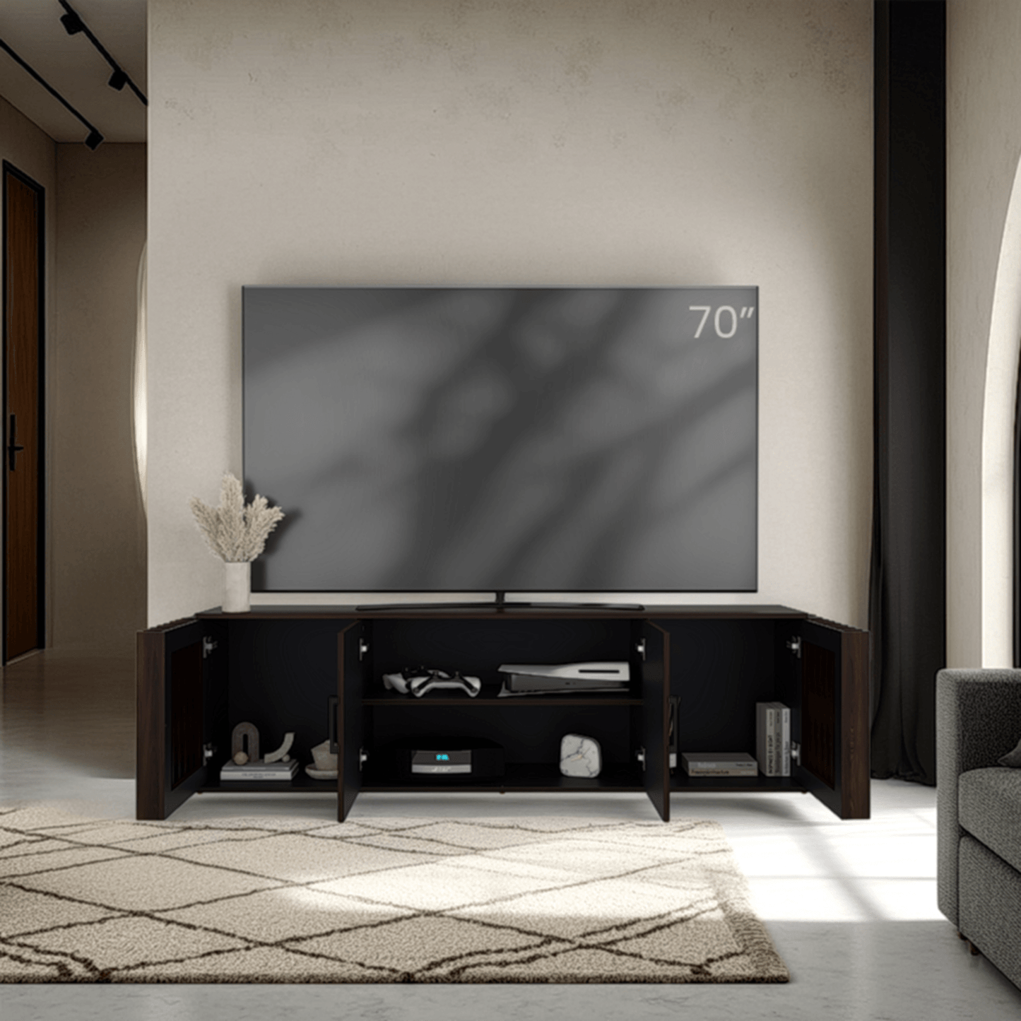 Mueble Tv Brown 75" 54X180X36 Rta Nogal Wengue Zf