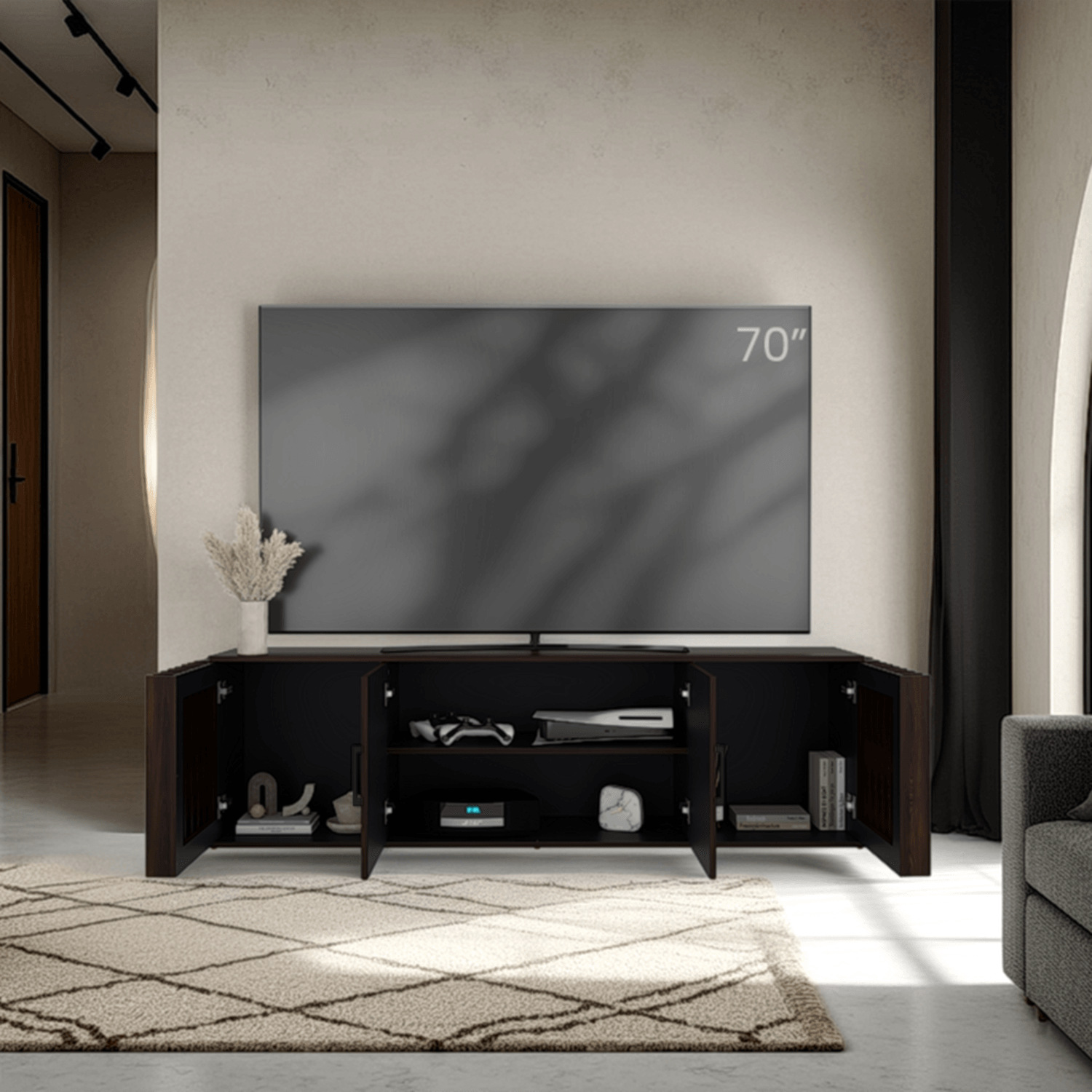 Mueble Tv Brown 75" 54X180X36 Rta Nogal Wengue Zf
