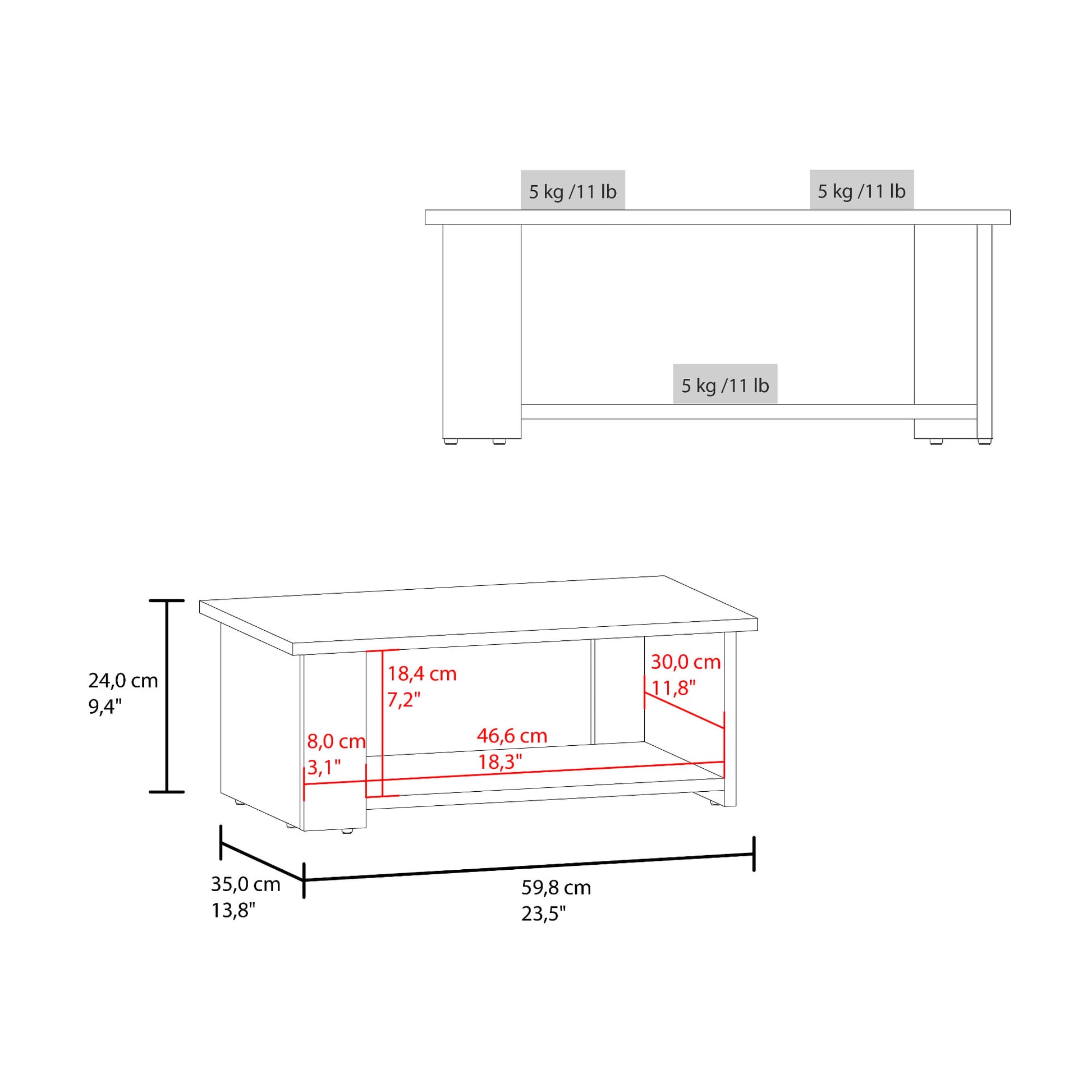 Mesa De Centro Dago 24X59X35 Rta Nogal Zf