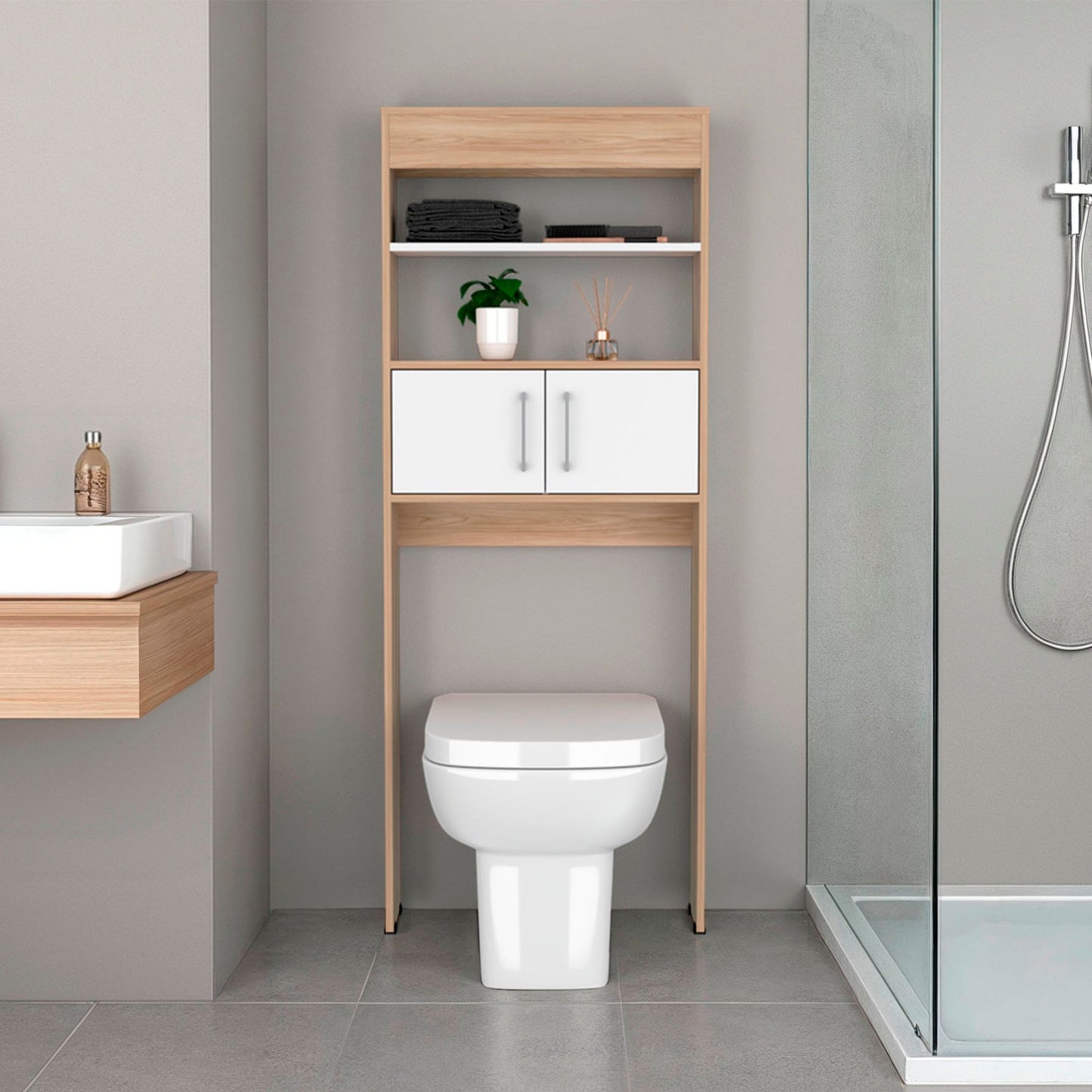 Mueble Optimizador Wc Bath Bi Color Rta Fresno Blanco