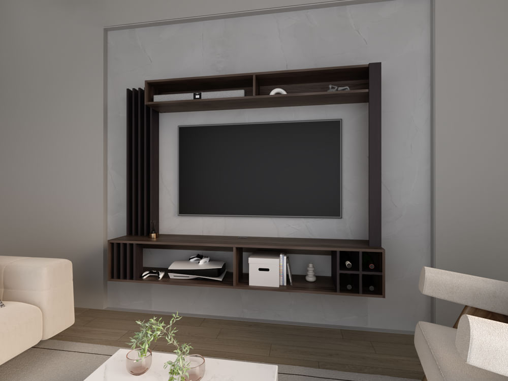 Centro De Entretenimiento Bremmen 55" 140X180X35 Rta Wengue Nogal Zf
