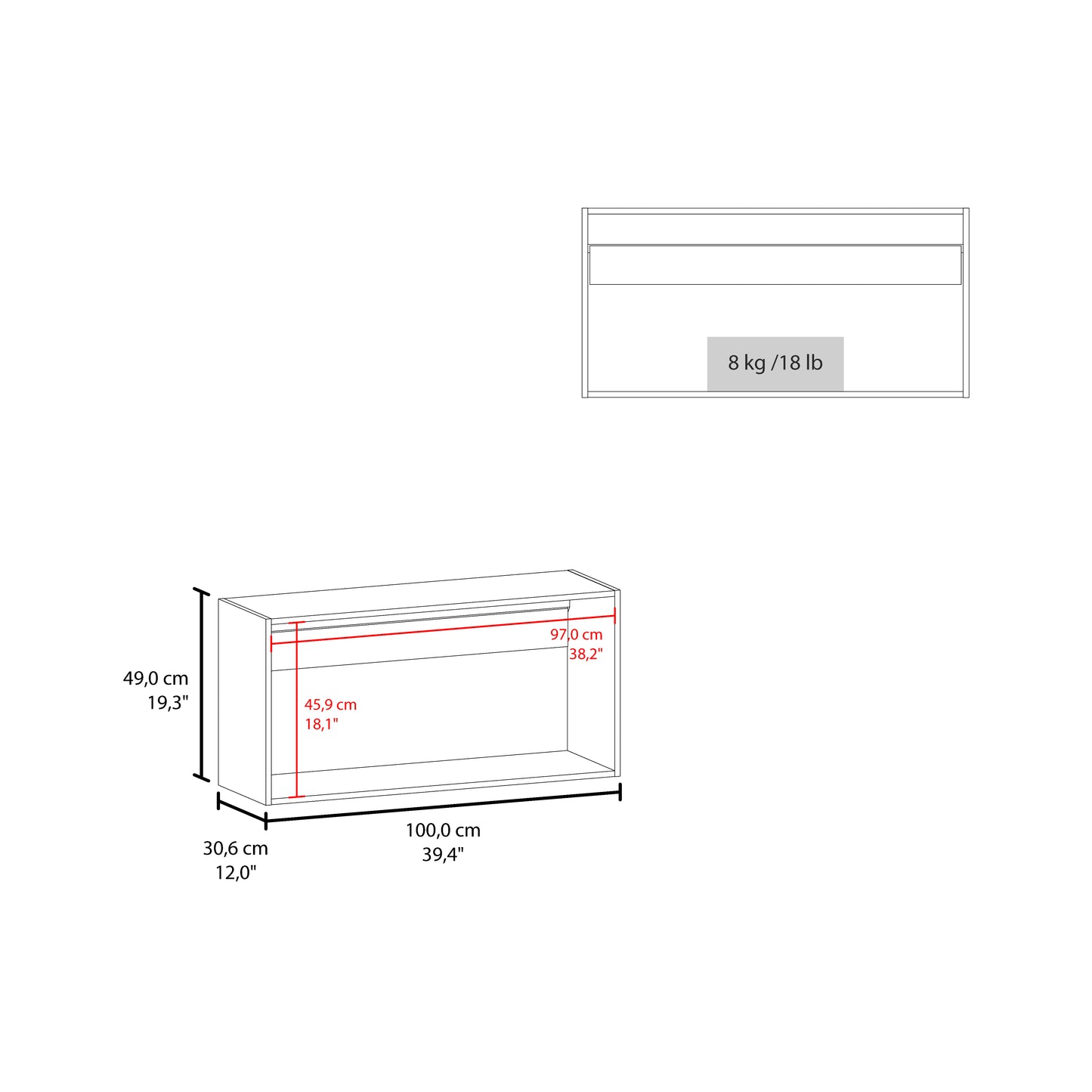 Gabinete De Pared Zurich 49X100X32 Rta Bardolino Zf