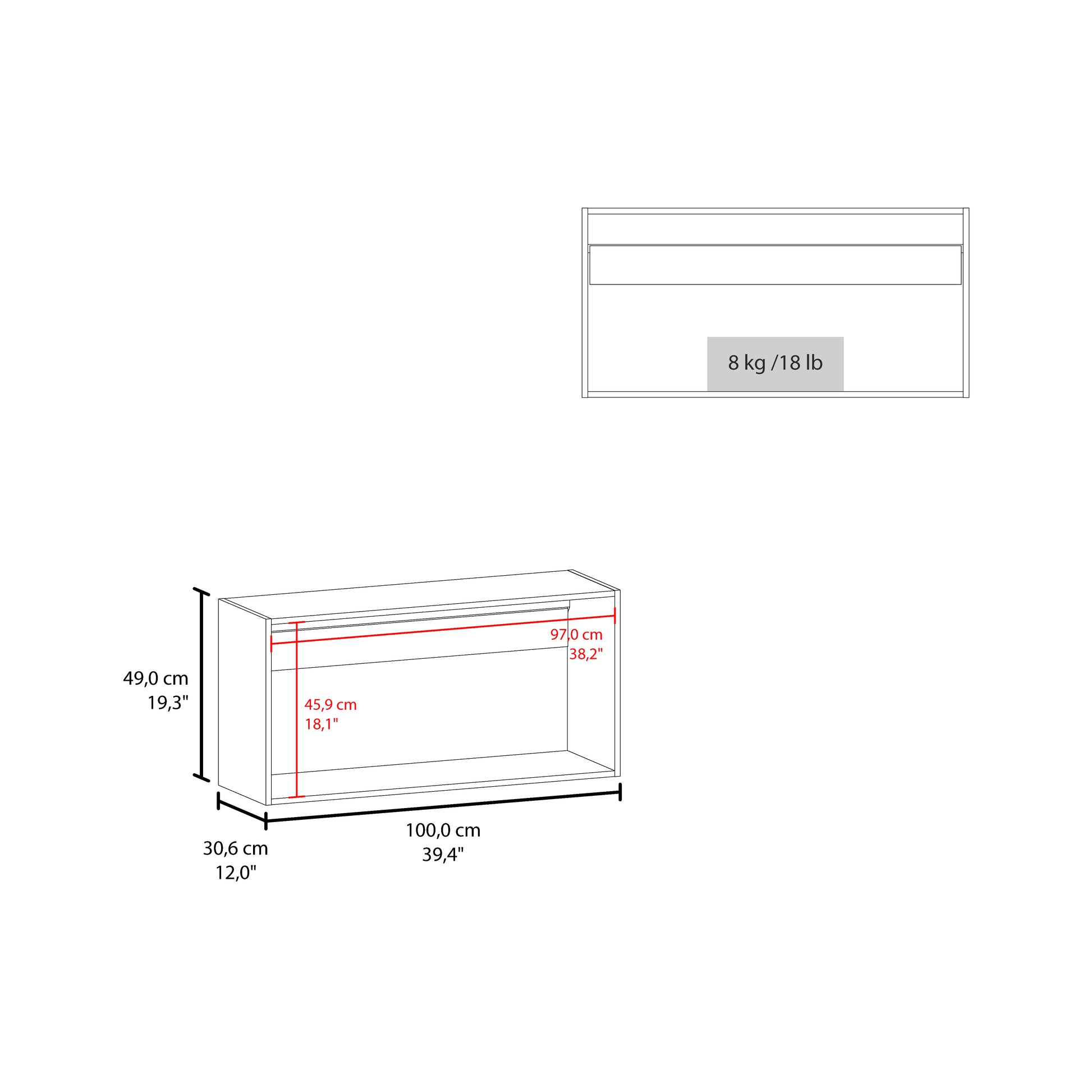 Gabinete De Pared Zurich 49X100X32 Rta Bardolino Zf